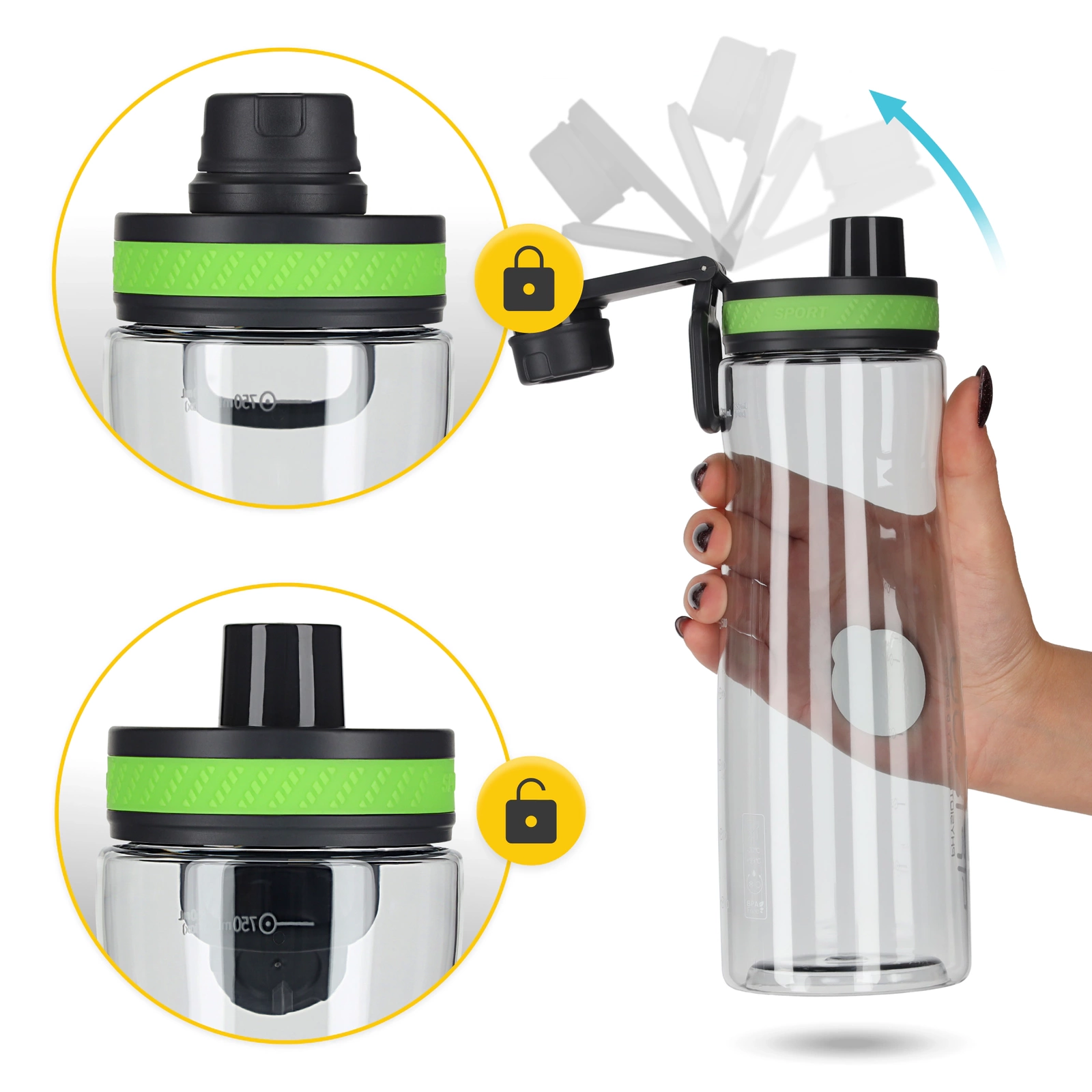 4Fizjo Tritan Sports Water Bottle, 850 ml, Green
