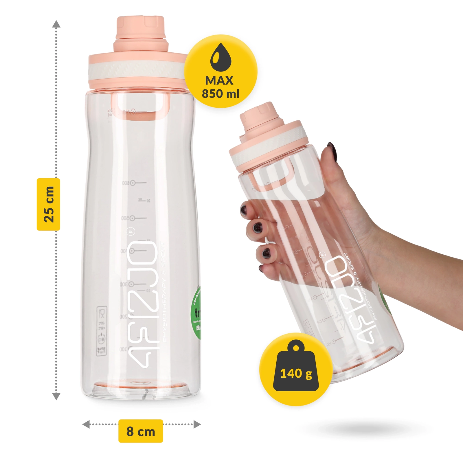 4Fizjo Tritan Sports Water Bottle 850 ml, Pink