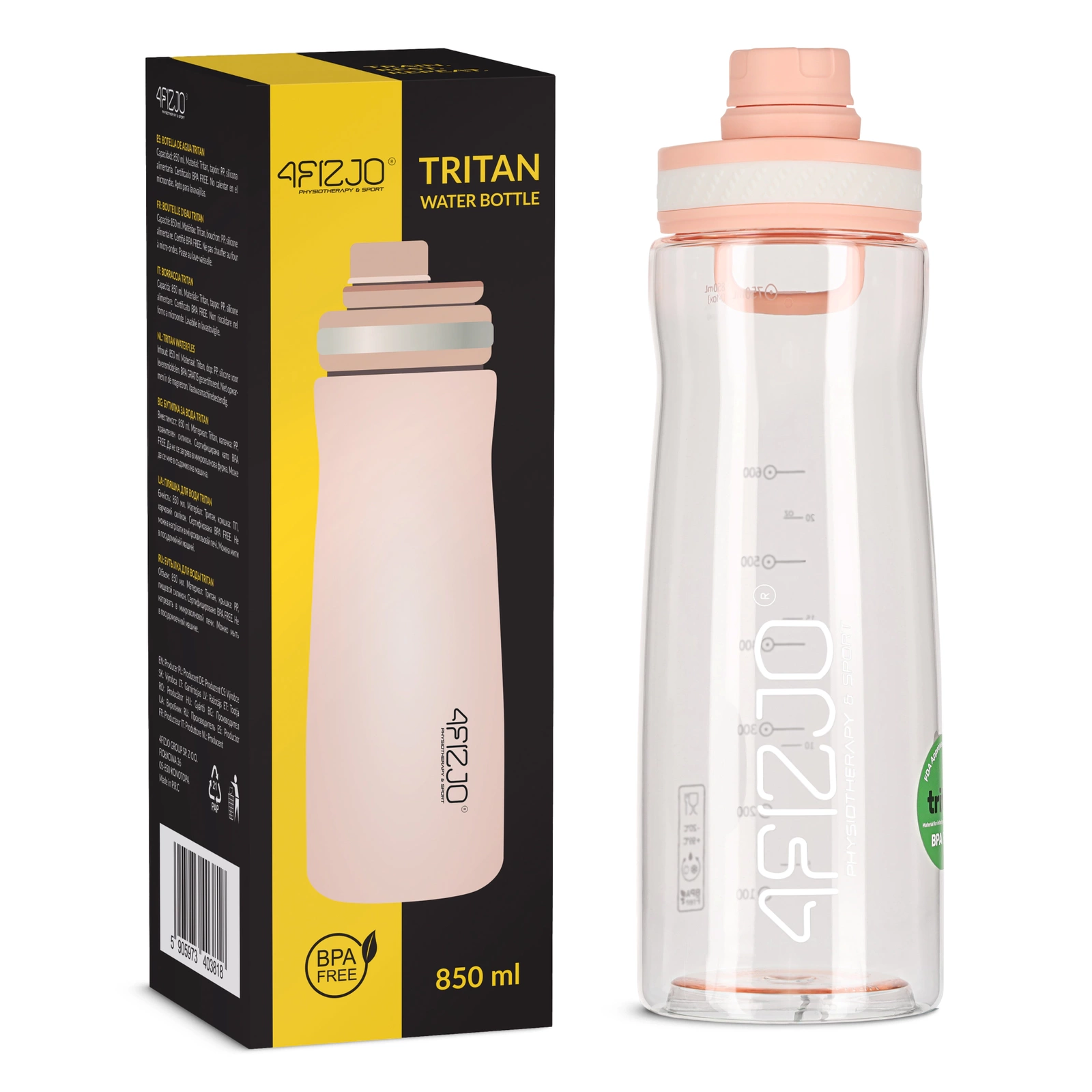 4Fizjo Tritan Sports Water Bottle 850 ml, Pink