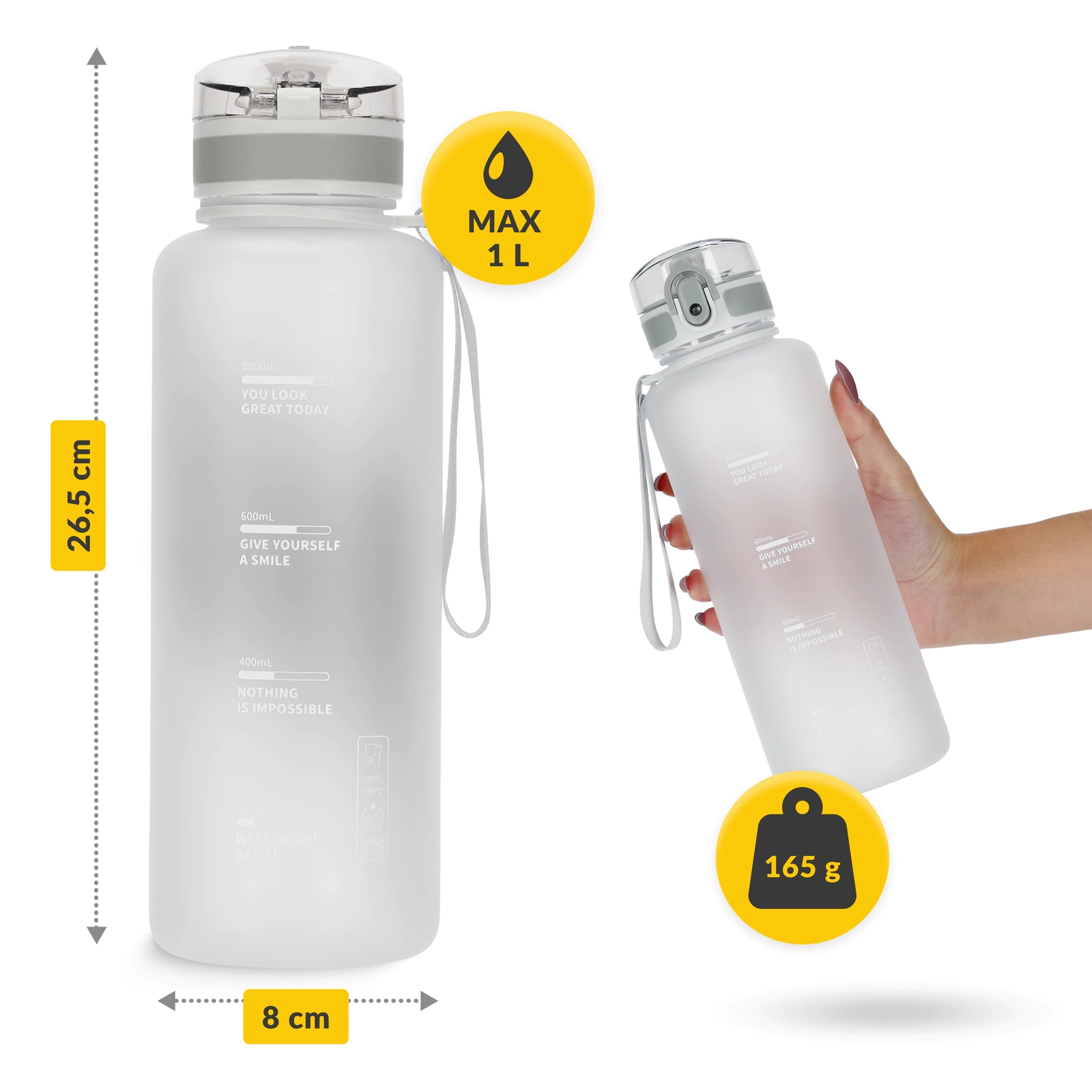 4Fizjo Tritan Sports Water Bottle 1000 ml, Grey