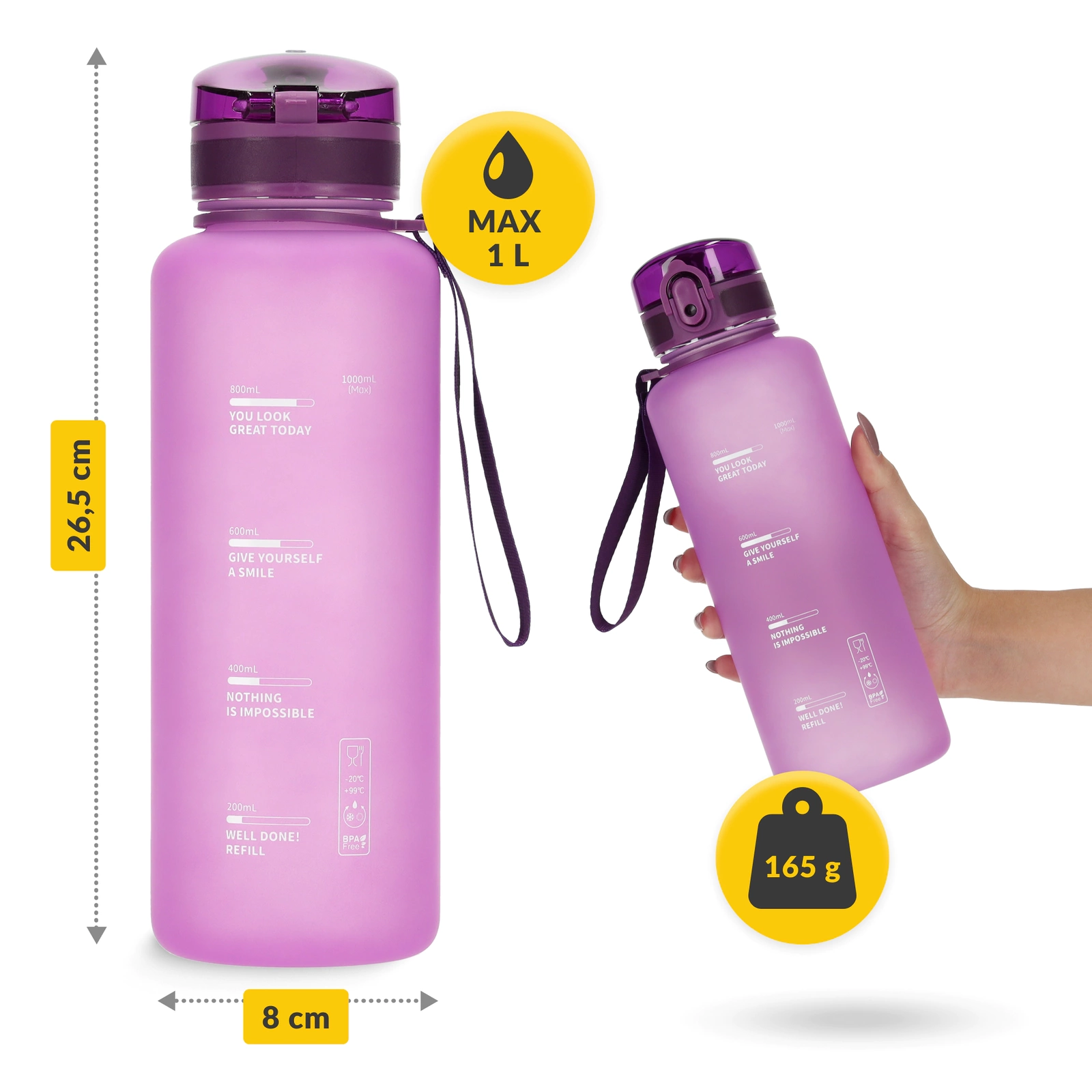 4Fizjo Tritan Sports Water Bottle, 1L, Pink