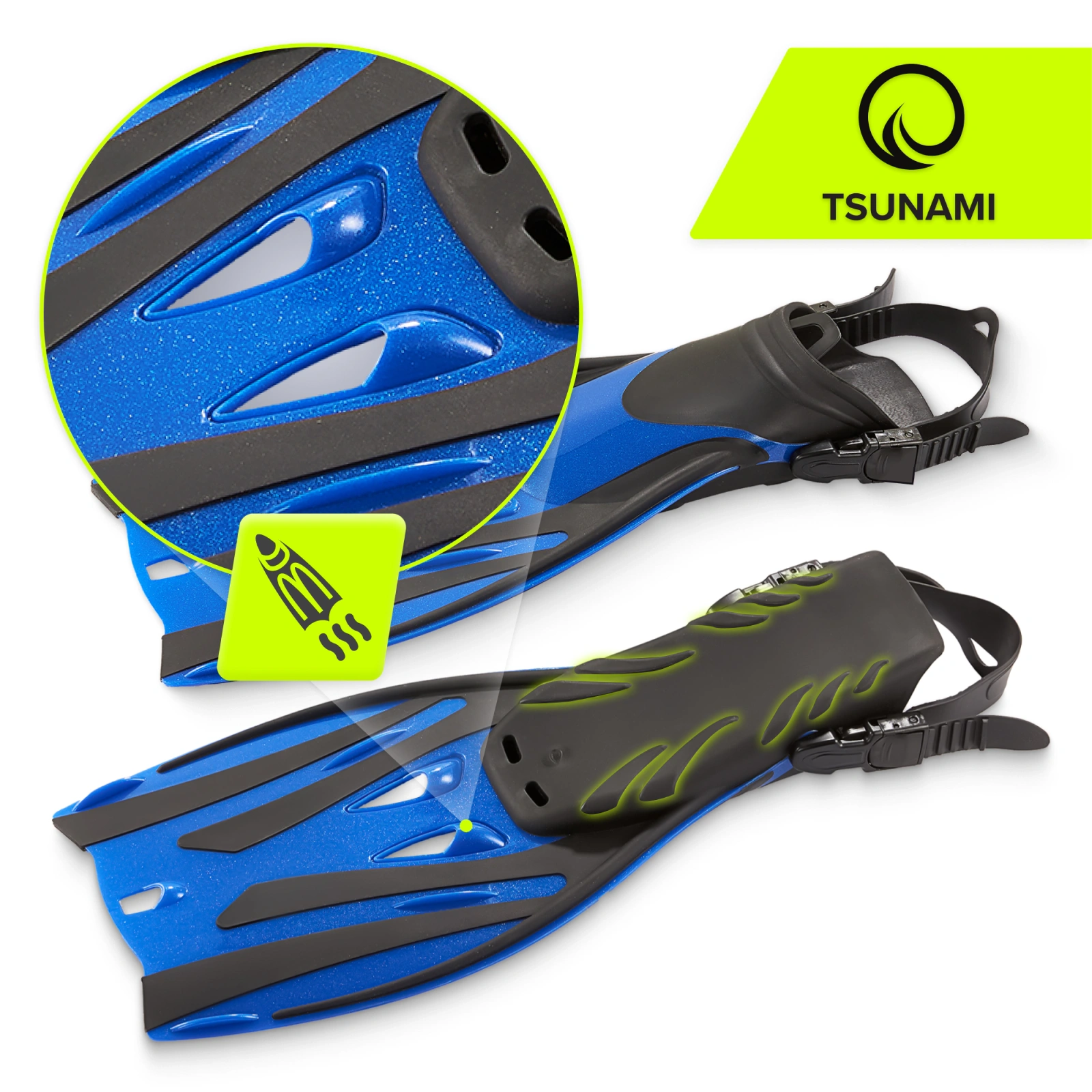 4Fizjo TSUNAMI Adjustable Swimming Fins, L/XL (42.5-47.5), Blue