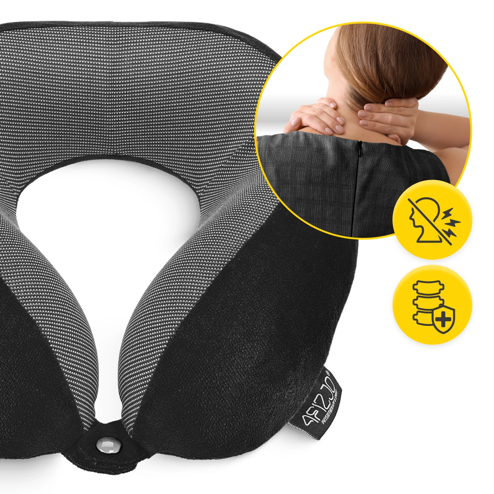 4FIZJO Memory Foam Neck Pillow for Travel Ergonomic U-Shaped Support, black