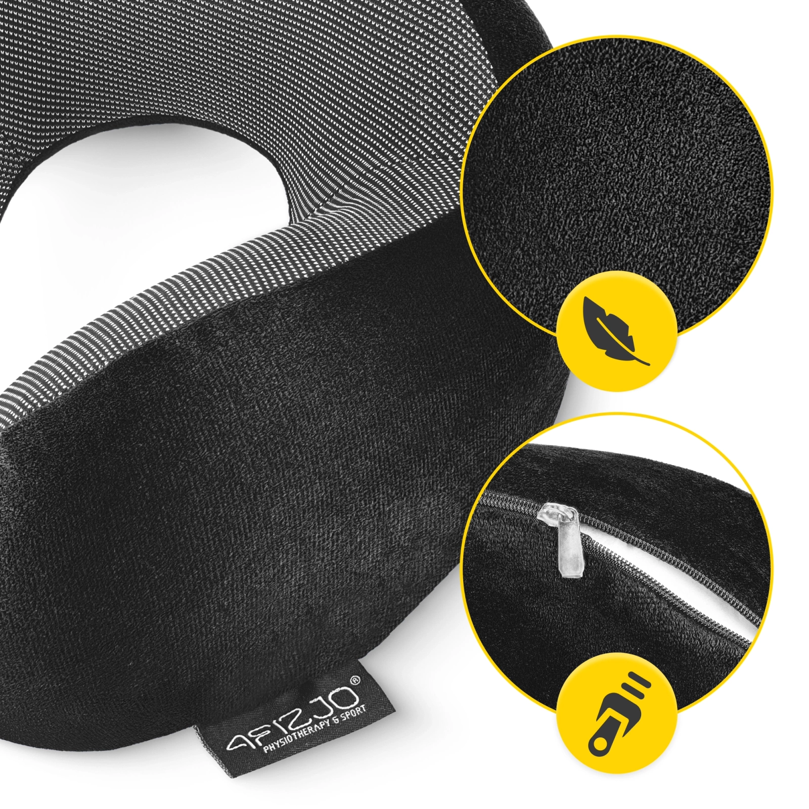 4FIZJO Memory Foam Neck Pillow for Travel Ergonomic U-Shaped Support, black