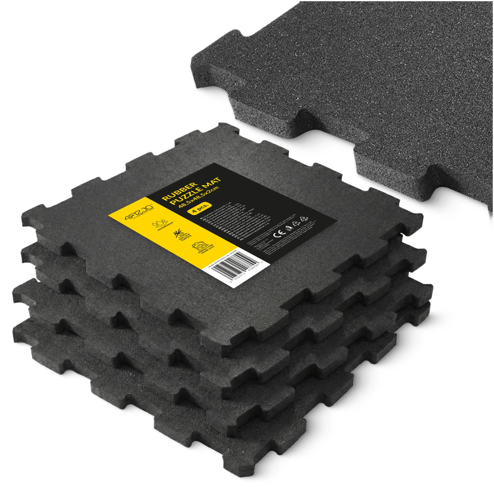 Резиновый коврик-пазл для спортзала 4FIZJO 4 шт. 48,5x48,5x2 см, черный