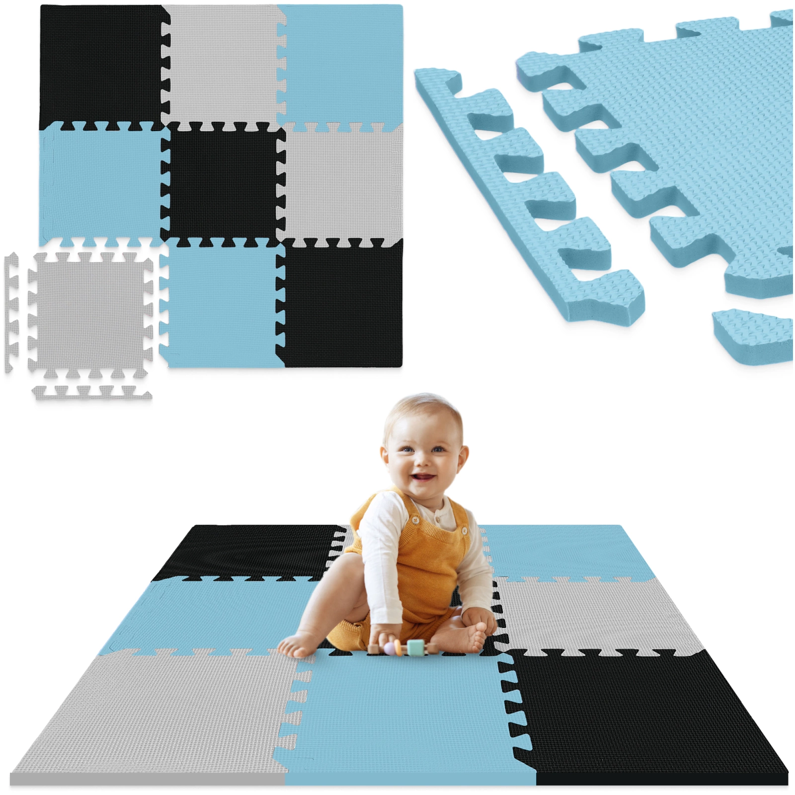 4Fizjo Foam Puzzle Play Mat for Kids, 90x90 cm, Light Blue