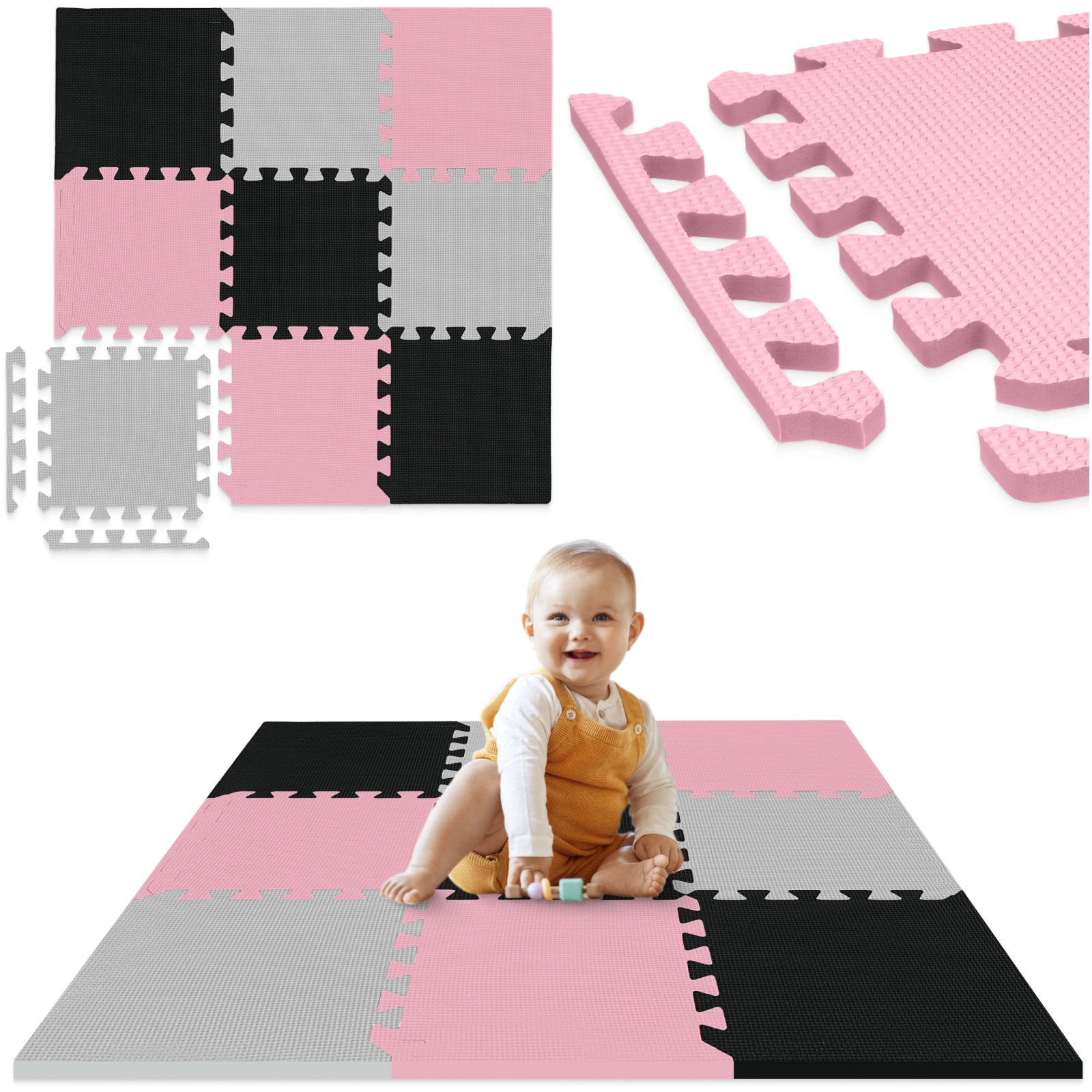 4Fizjo 718 Folding Kids Foam Puzzle Play Mat, 90 x 90 cm, Pink/Black/Brown