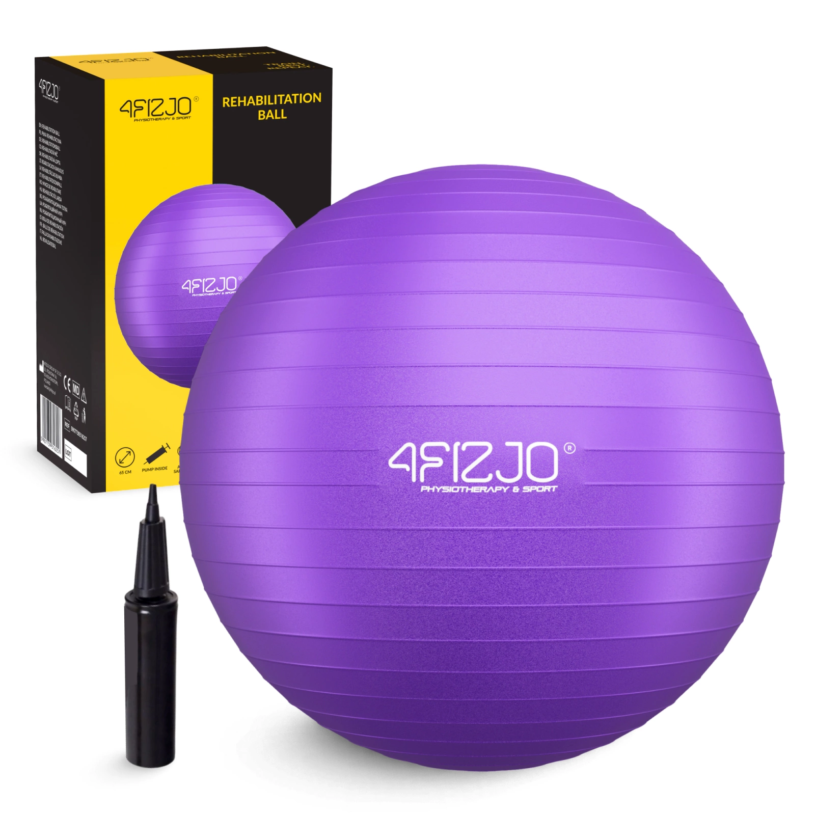 4FIZJO 65cm Exercise Ball for Yoga and Physical Therapy with Pump, Purple