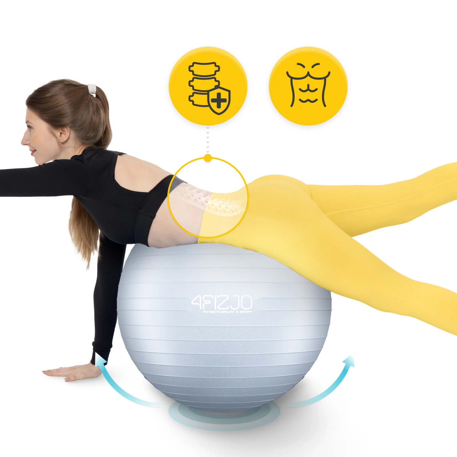 Exercise Ball 65cm 4FIZJO for Yoga, Stability & Physical Therapy, Anti-Burst, Grey