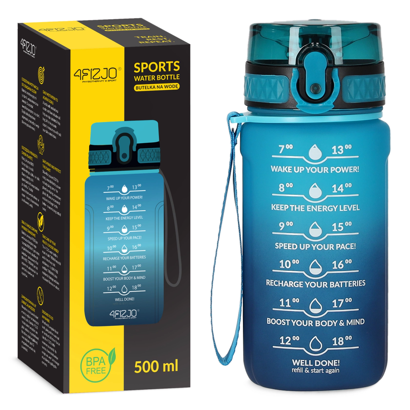 Motivational Water Bottle 0.5L BPA-Free Tritan for Sports & Gym, Blue