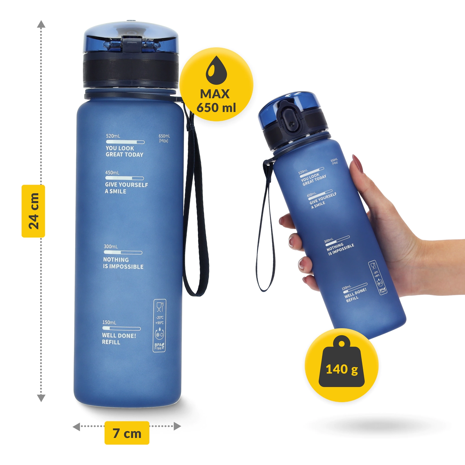 4Fizjo Sports Water Bottle, Tritan, 650 ml, Blue