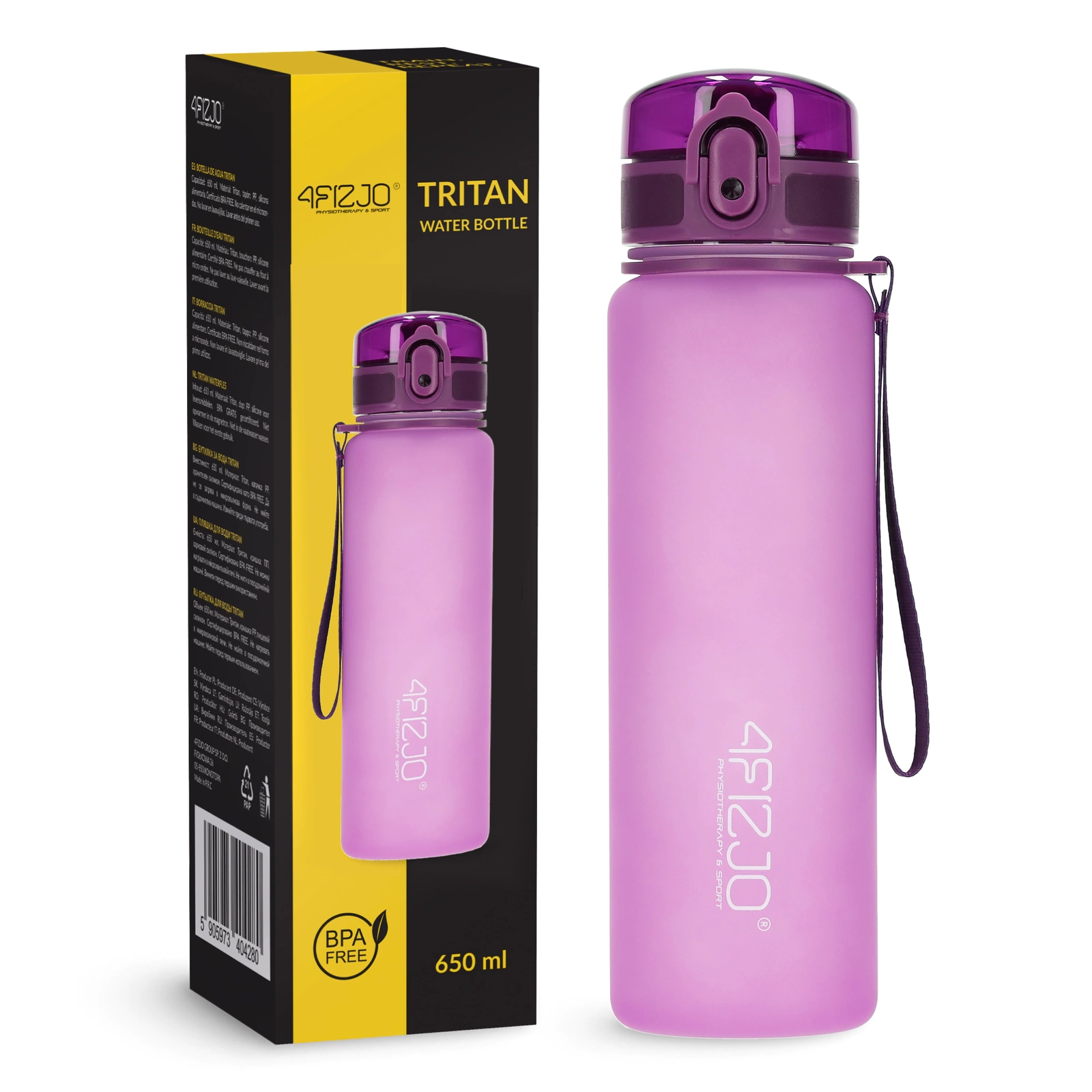 Sports Water Bottle 4FIZJO 650ml, BPA-Free Tritan for Gym & Fitness, Pink