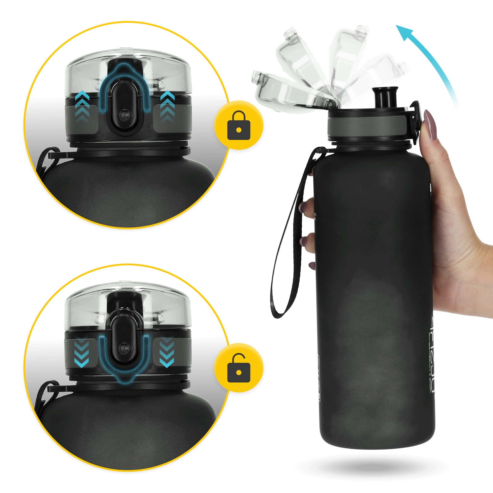 4Fizjo Sports Water Bottle, Tritan, 1L, Black