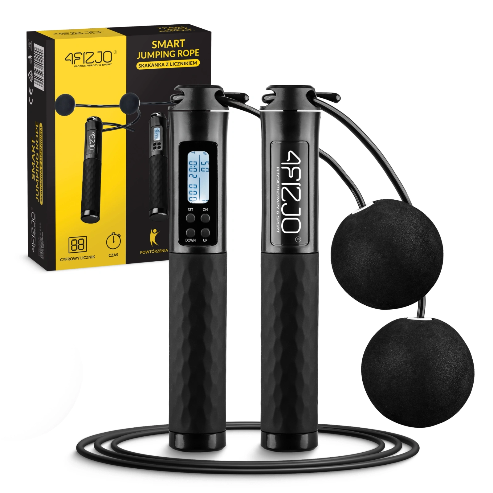 4FIZJO 2-in-1 Digital Jump Rope with Counter and Cordless Balls, Black