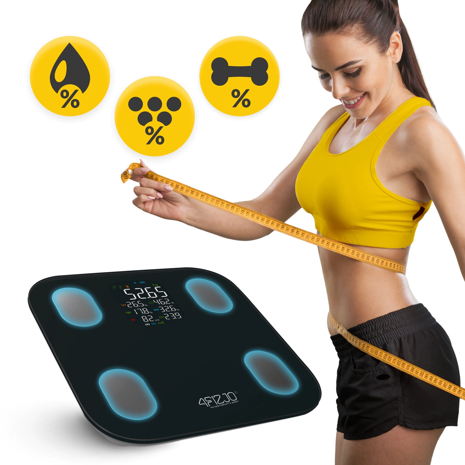 4Fizjo 1521 PRO analītiskie svari ar Bluetooth un Wi-Fi, melni