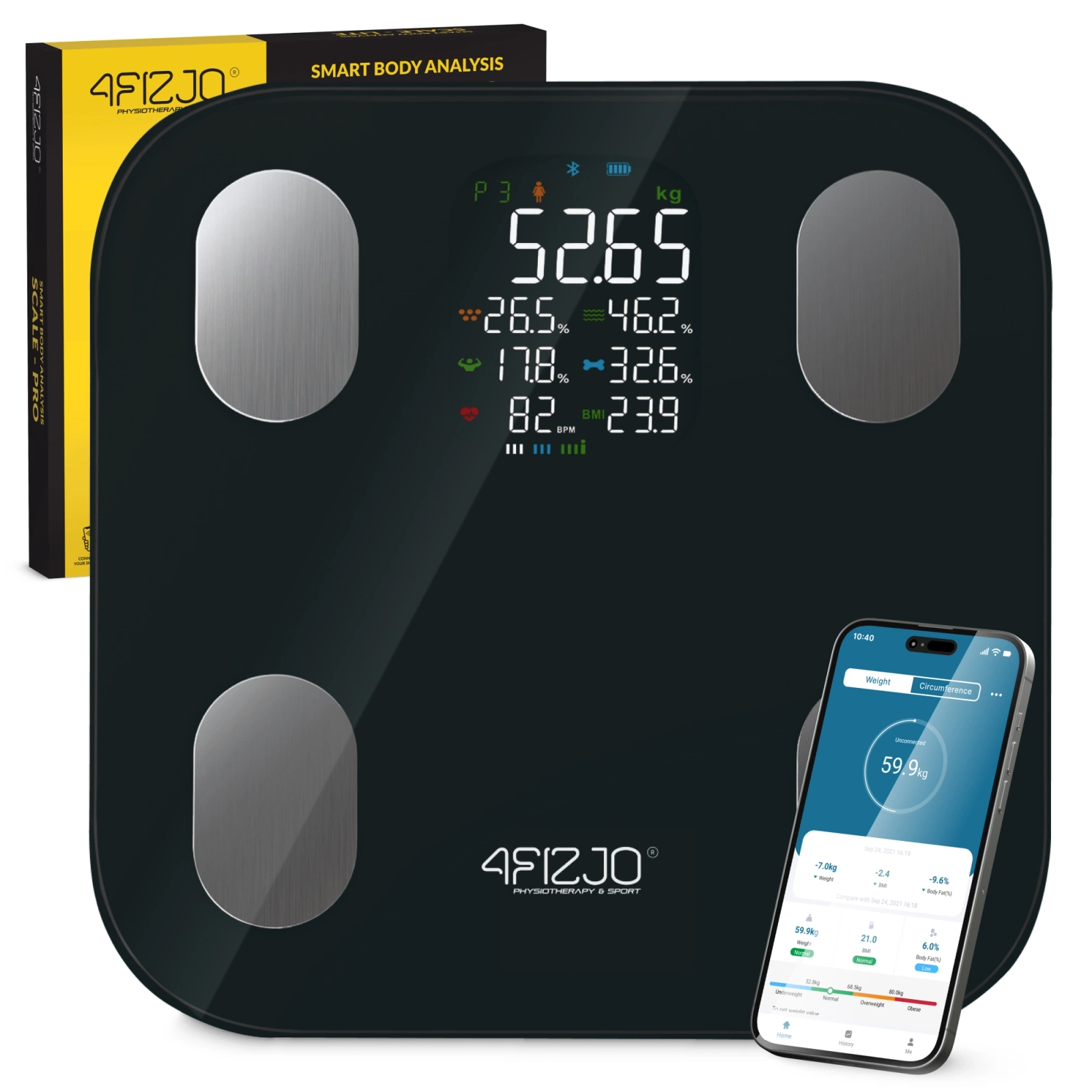 4Fizjo 1521 PRO analītiskie svari ar Bluetooth un Wi-Fi, melni