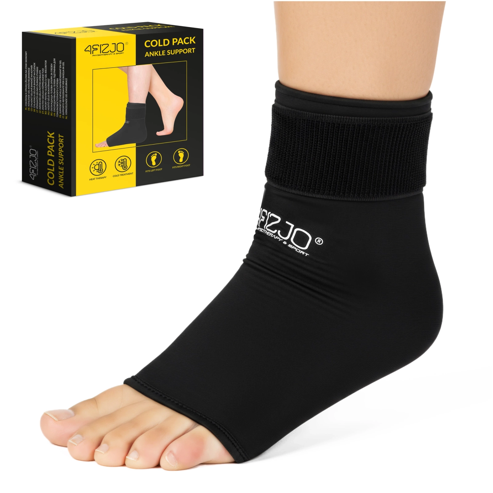 Reusable Ankle Ice Pack Wrap 4FIZJO for Hot and Cold Therapy, Black