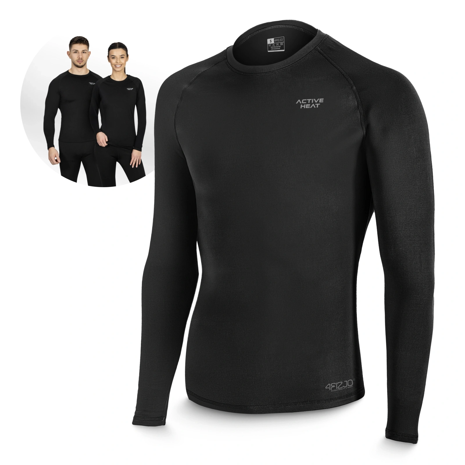 4FIZJO Thermal Long Sleeve Shirt Unisex Base Layer, Size S, Black