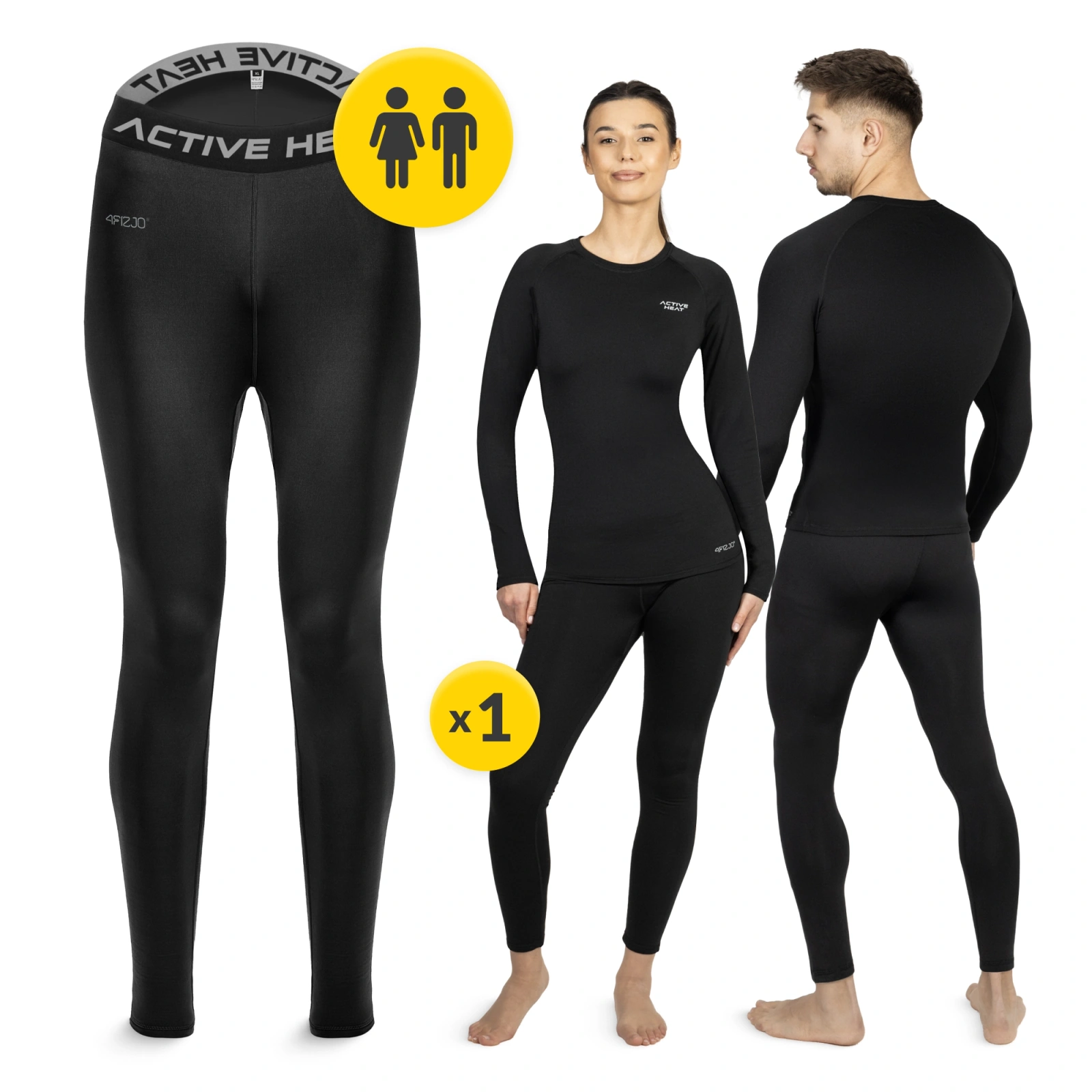 4Fizjo Unisex Thermal Pants, Black, XL