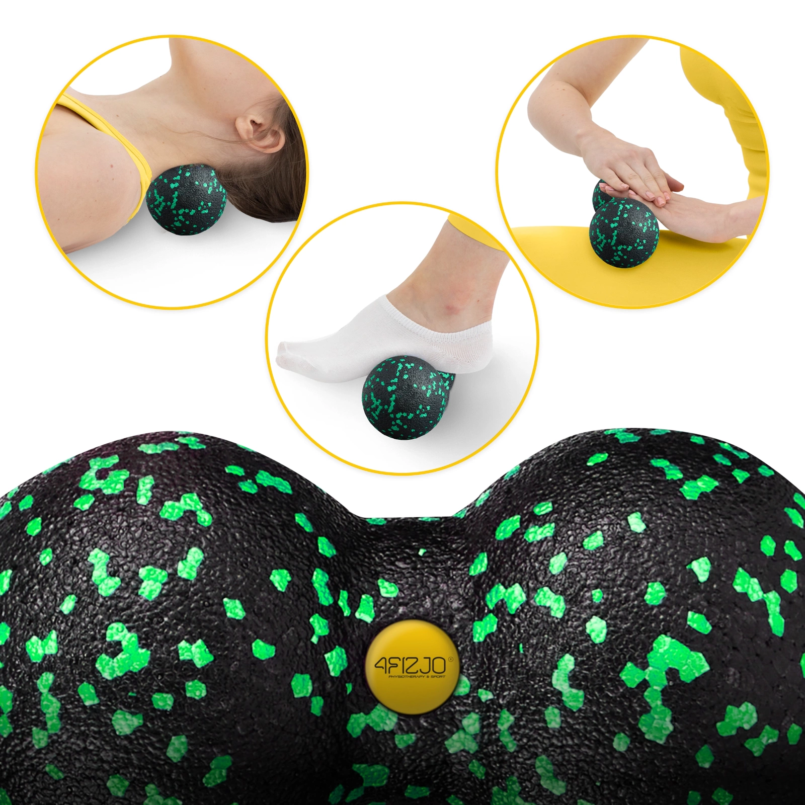 4Fizjo EPP Dubultā masāžas bumbiņa, 8 cm, melna/zaļa