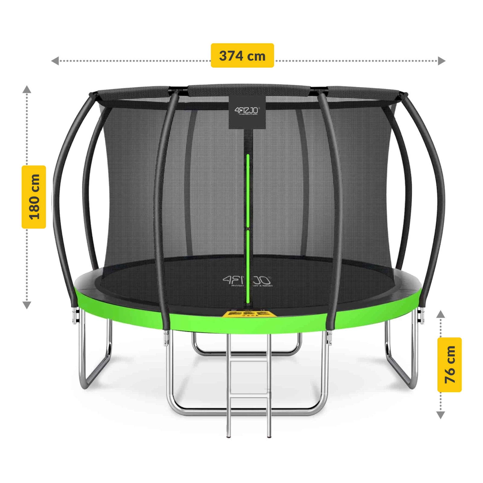 4Fizjo 1219 PRO Kids Garden Trampoline with Safety Net, 374 cm (12FT), Green/Black