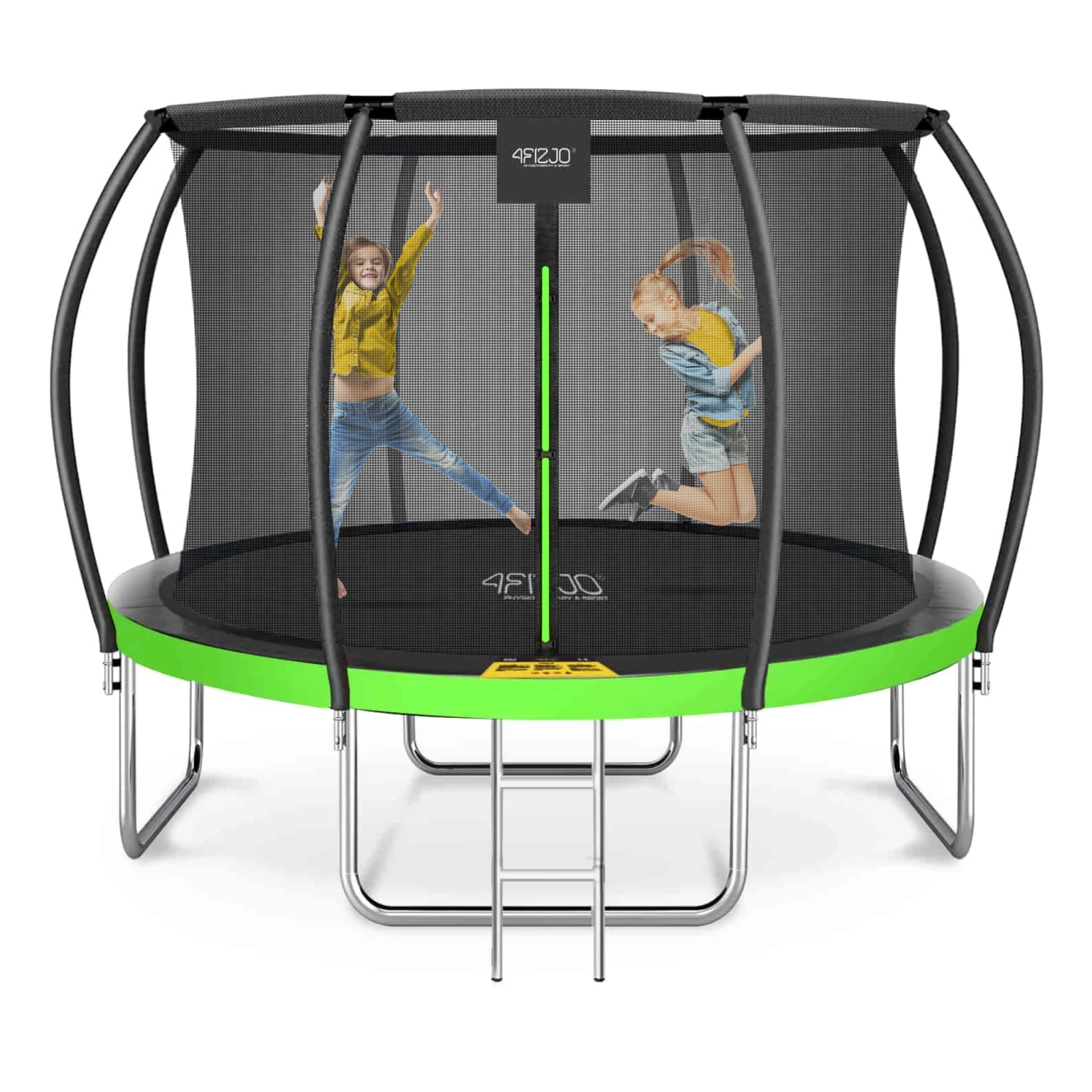4Fizjo 1219 PRO Kids Garden Trampoline with Safety Net, 374 cm (12FT), Green/Black