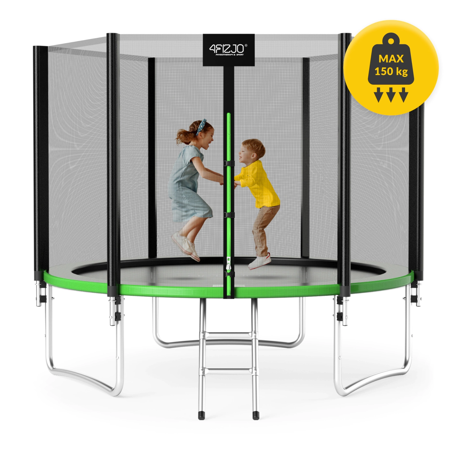 4Fizjo CLASSIC 312 cm (10 FT) Garden Trampoline with Safety Net, Green/Black