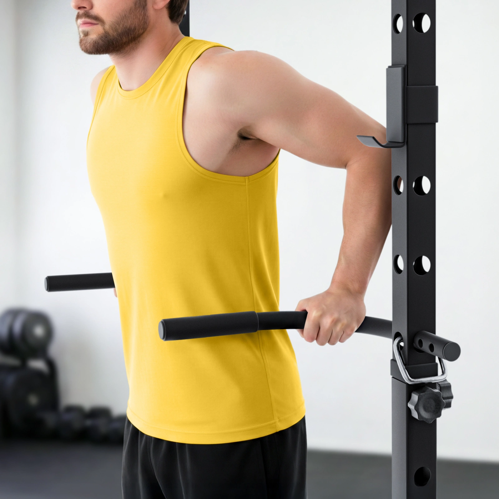 4Fizjo 2183 Multifunctional Power Tower with Pull-up Bar, Dip Station and Barbell Rack, Black