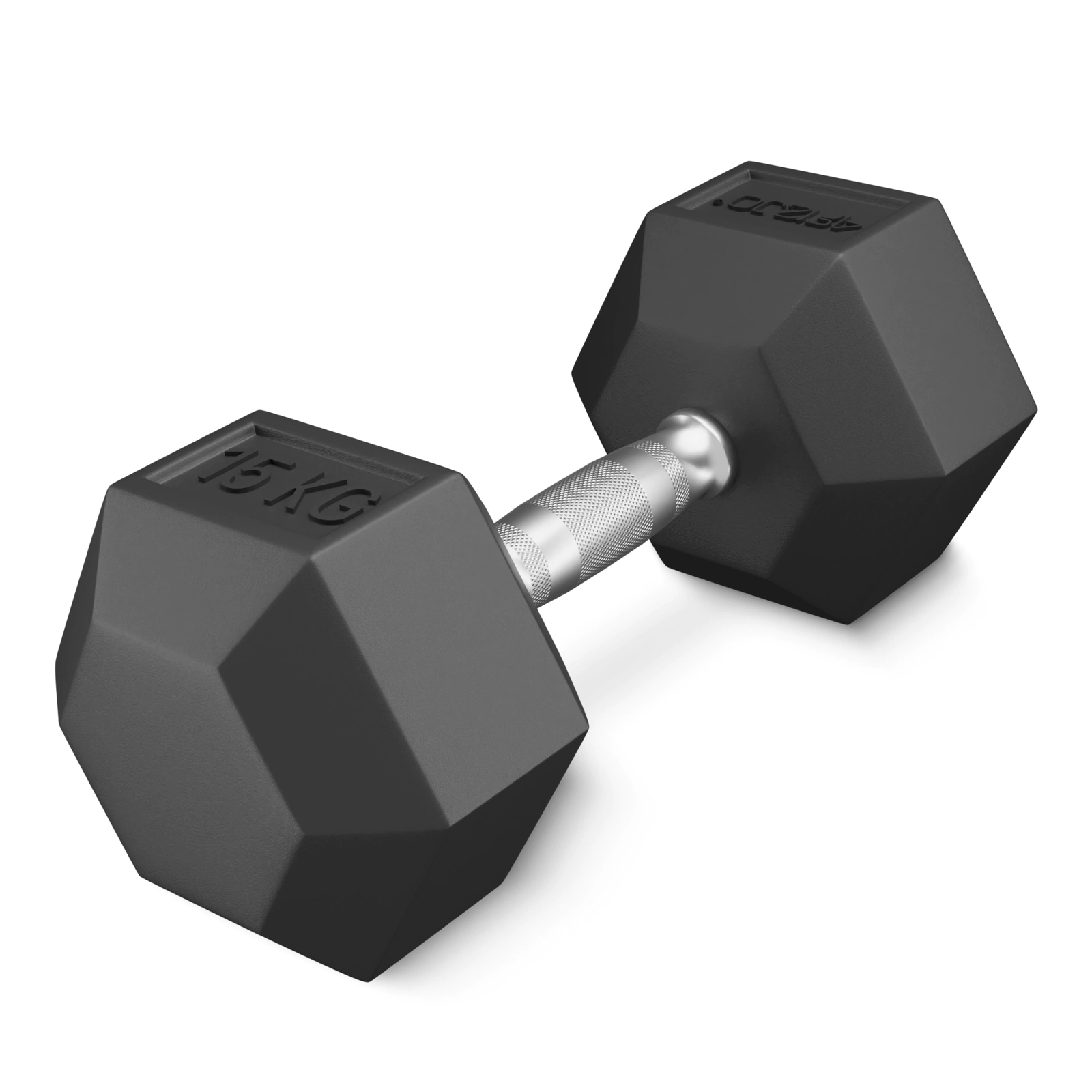 4Fizjo HEX Rubberized Steel Dumbbell 15 kg, Black