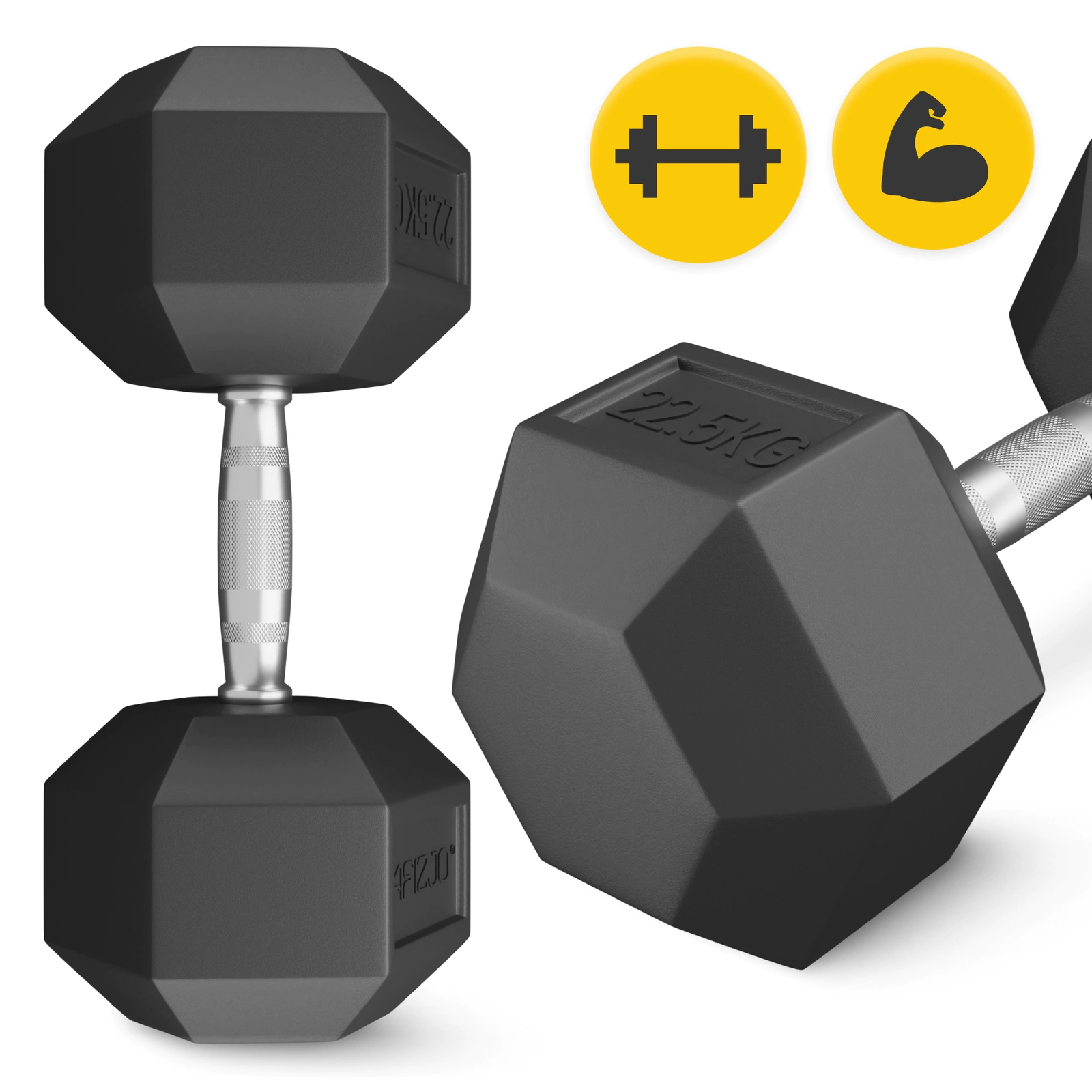4Fizjo HEX Steel Dumbbell, 22.5 kg, Black