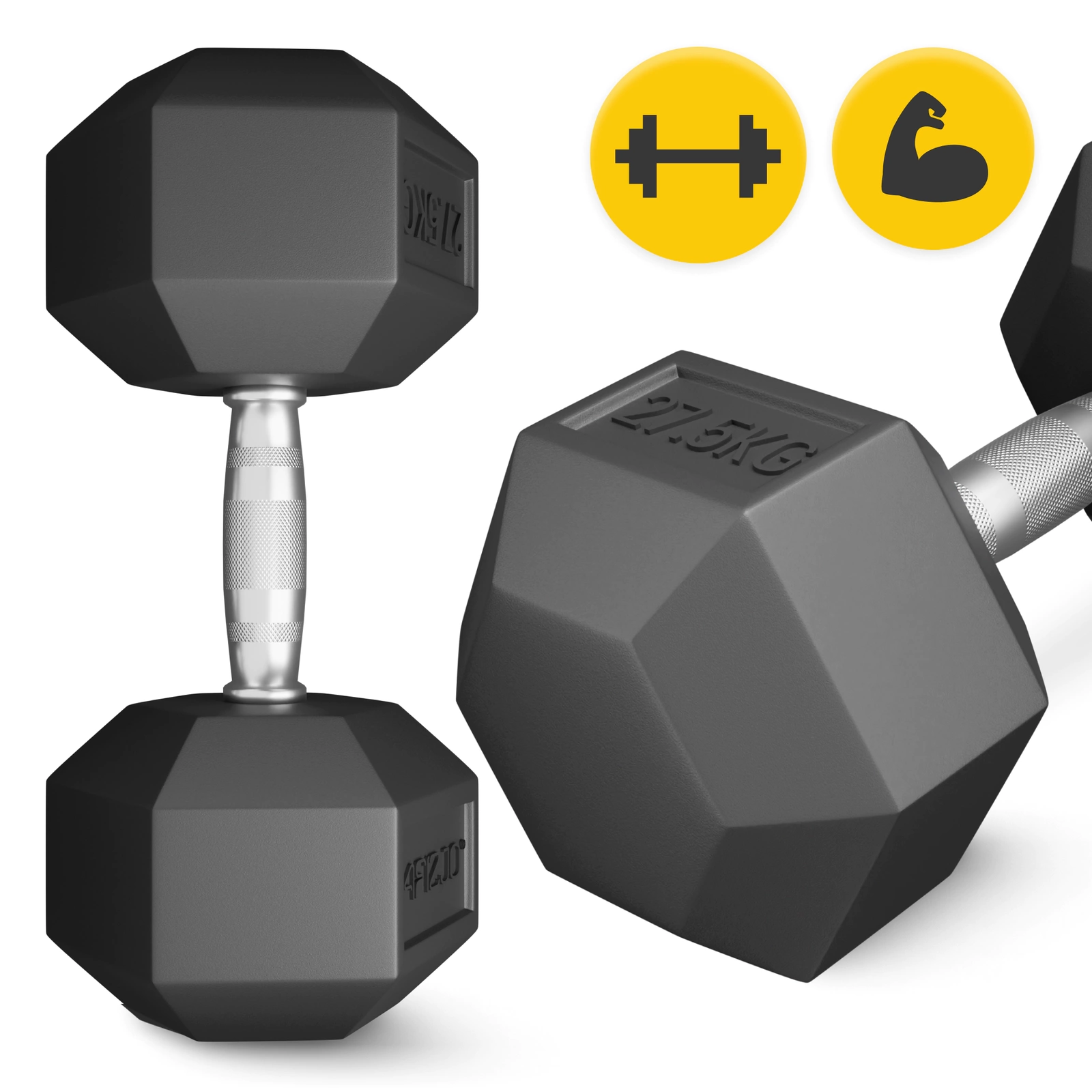 4Fizjo HEX Steel Dumbbell 27.5 kg, Black