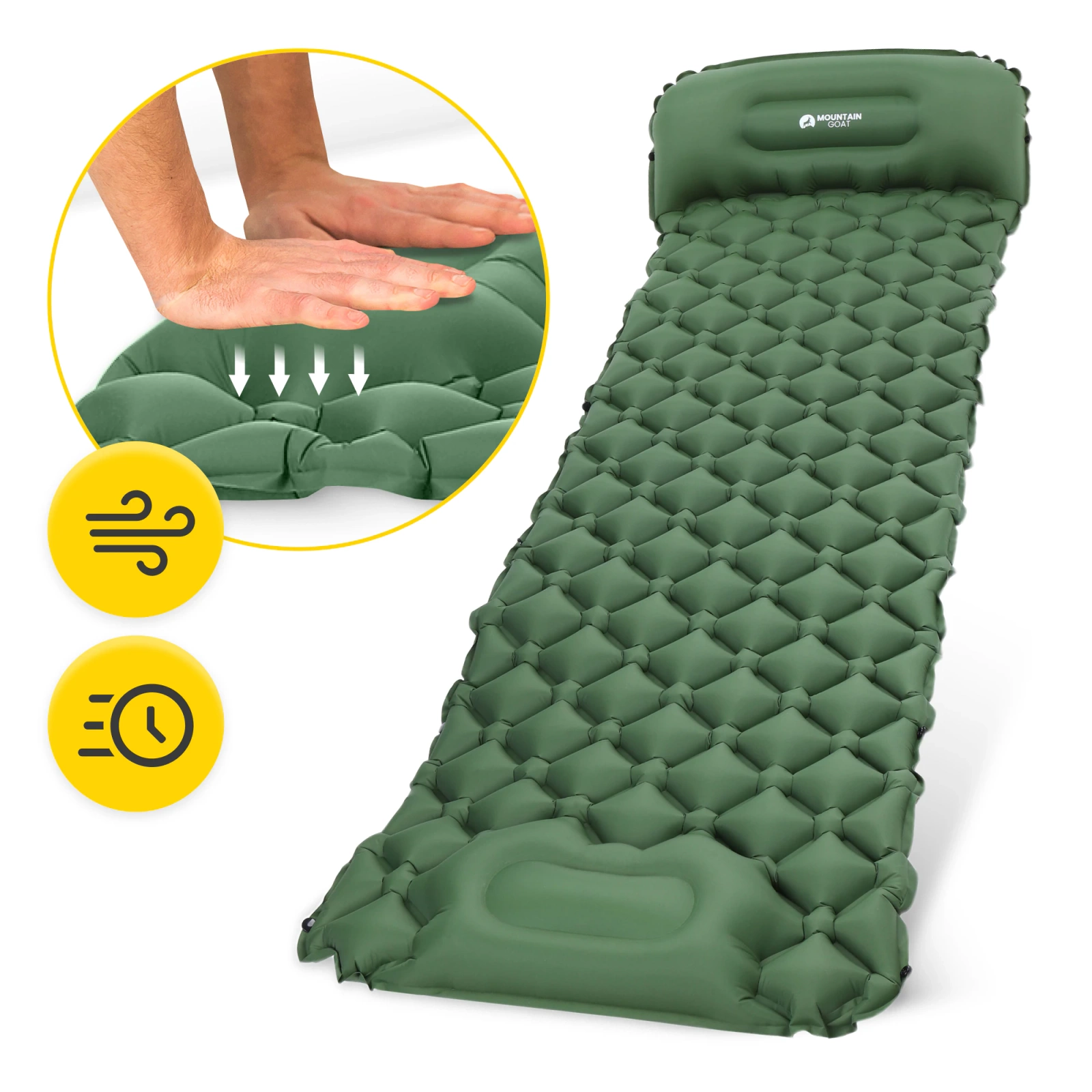 4Fizjo Mountain Goat Single Inflatable Camping Mat, Khaki