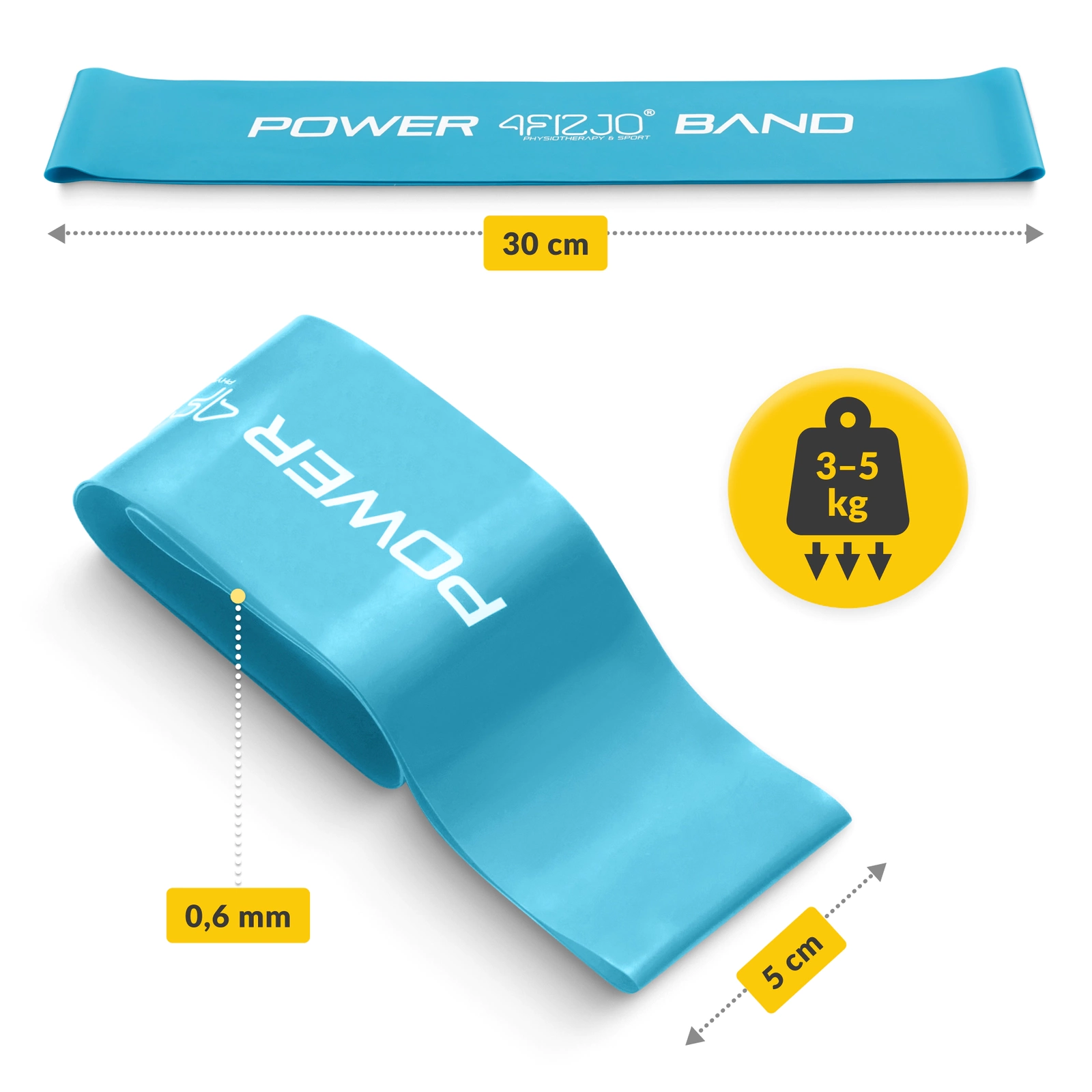 4Fizjo Mini Power Band Resistance Band, 0.6 mm, Blue (3-5 kg)