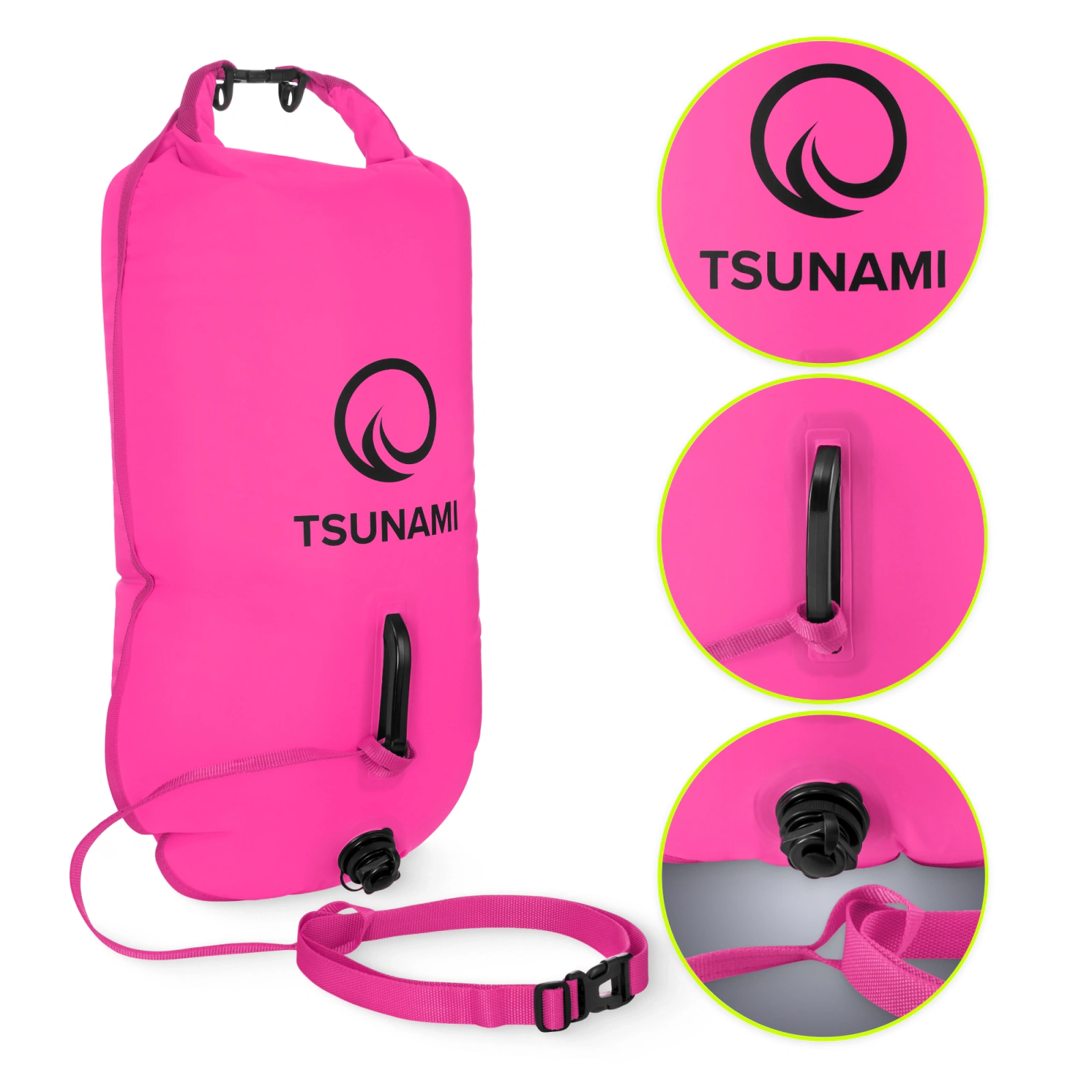 4Fizjo TSUNAMI Inflatable Swim Buoy with Dry Bag 2-in-1, 36L, Pink