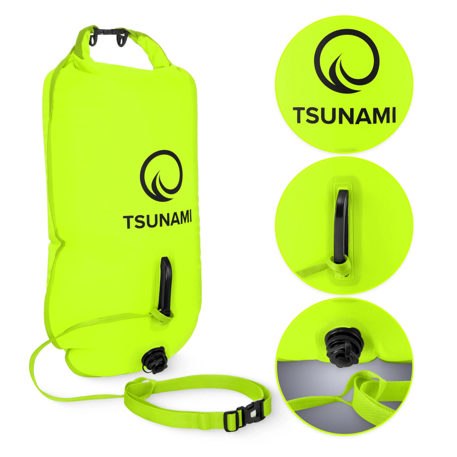 4Fizjo TSUNAMI Inflatable Swim Buoy with Dry Bag, 36L, Yellow