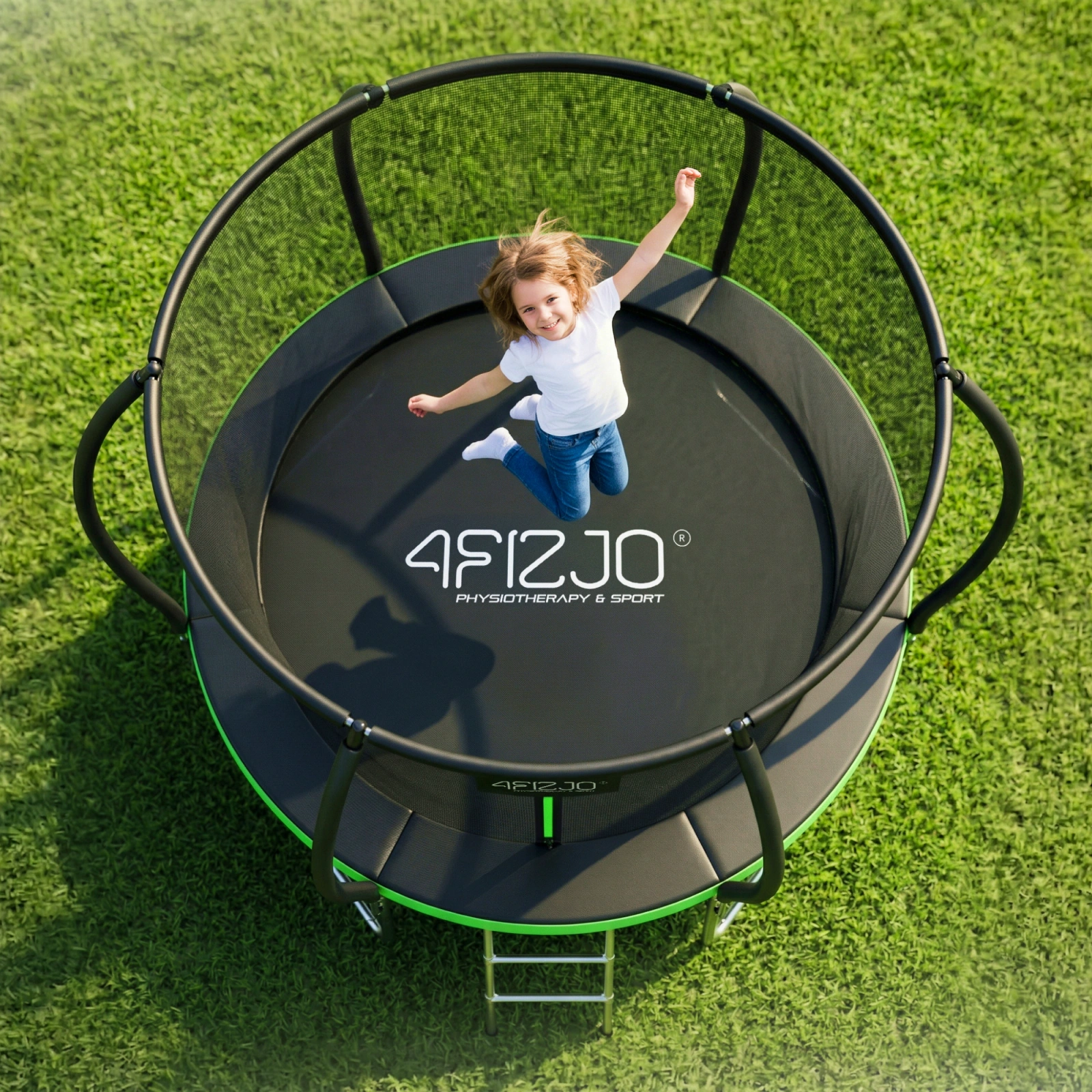 4Fizjo PRO Kids Garden Trampoline with Safety Net, 183 cm (6FT), Green/Black