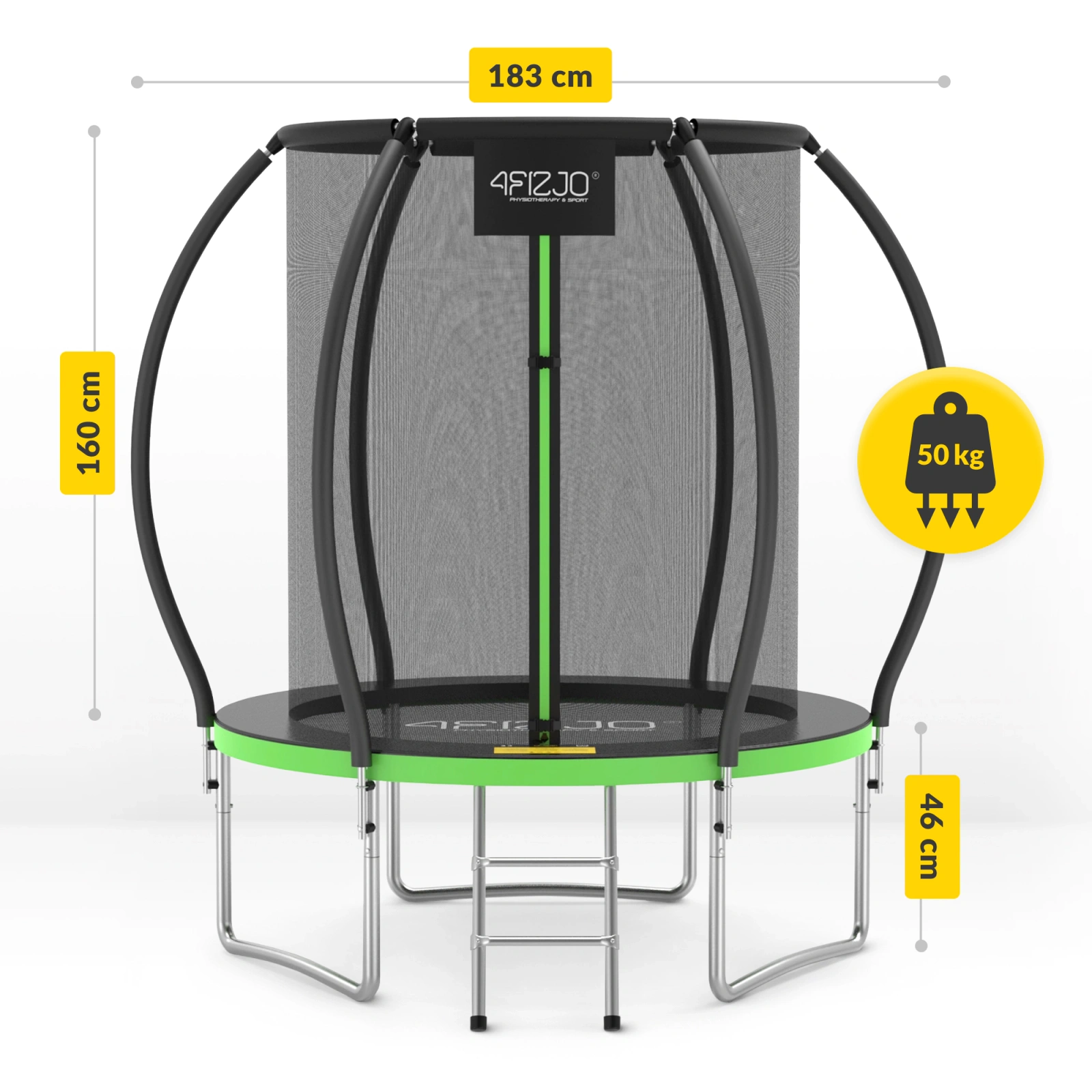 4Fizjo PRO Kids Garden Trampoline with Safety Net, 183 cm (6FT), Green/Black
