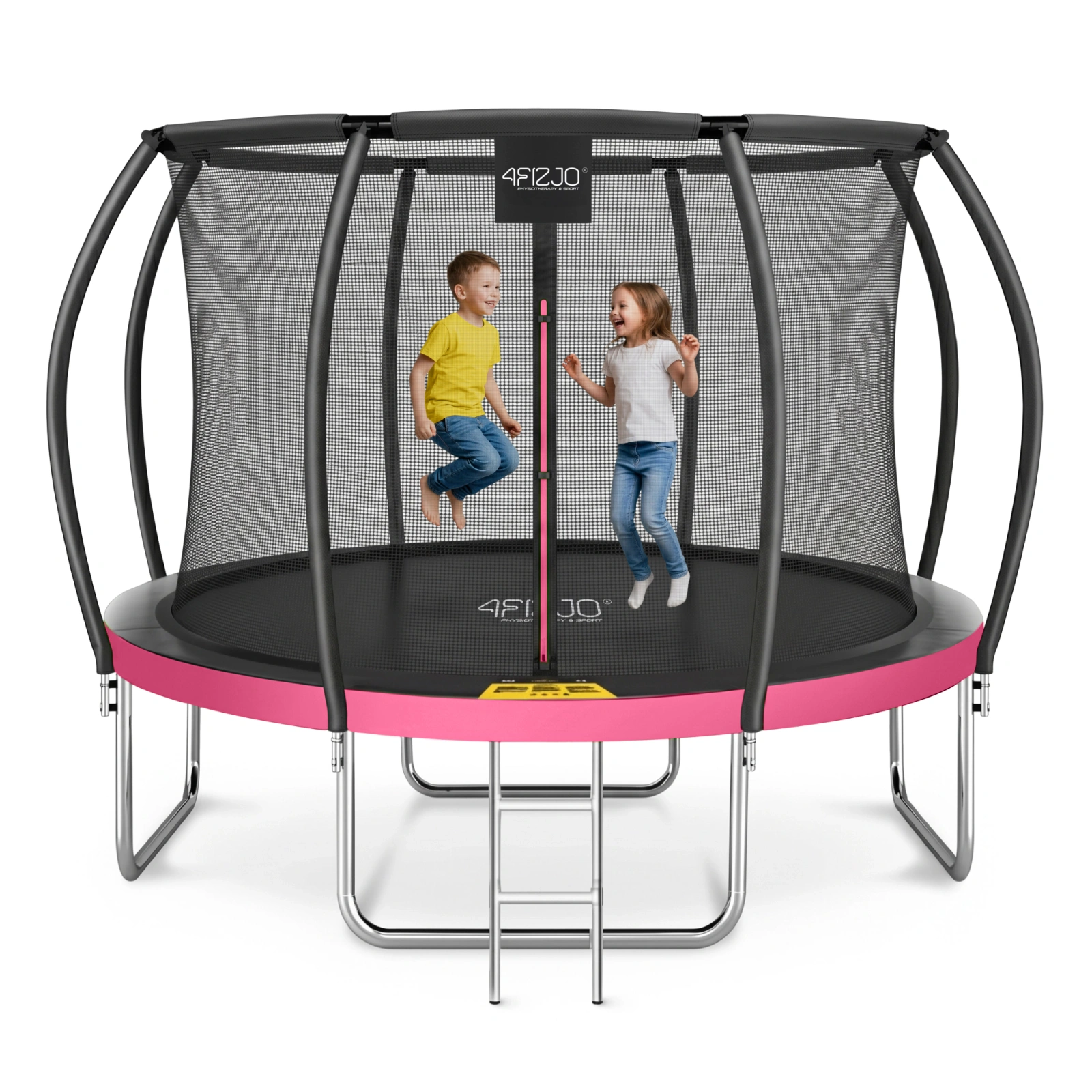 4Fizjo PRO Kids Garden Trampoline with Inner Net, 374 cm (12FT), Pink/Black