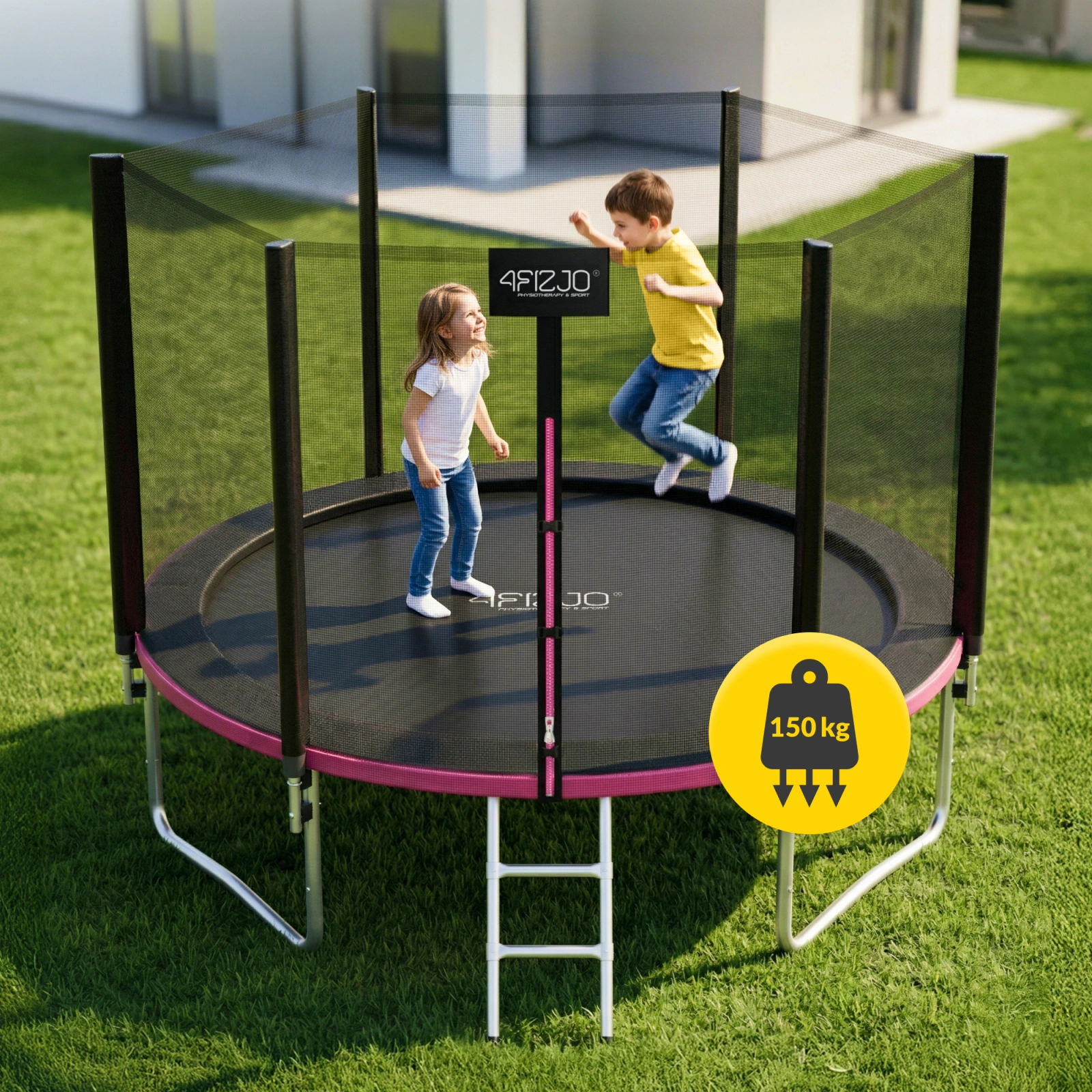 4Fizjo CLASSIC Kids Garden Trampoline, 312 cm (10 FT), Pink/Black