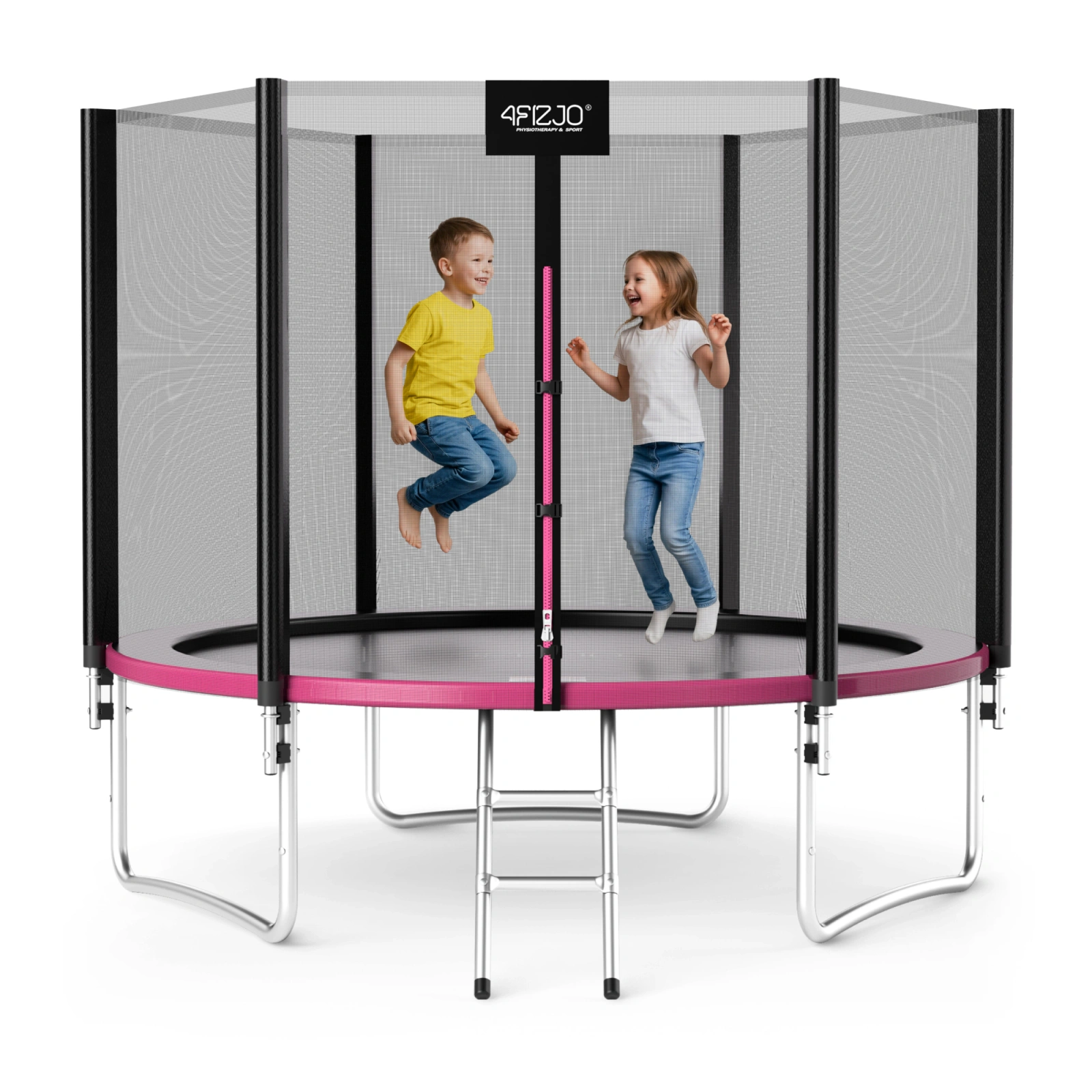 4Fizjo CLASSIC Kids Garden Trampoline, 312 cm (10 FT), Pink/Black
