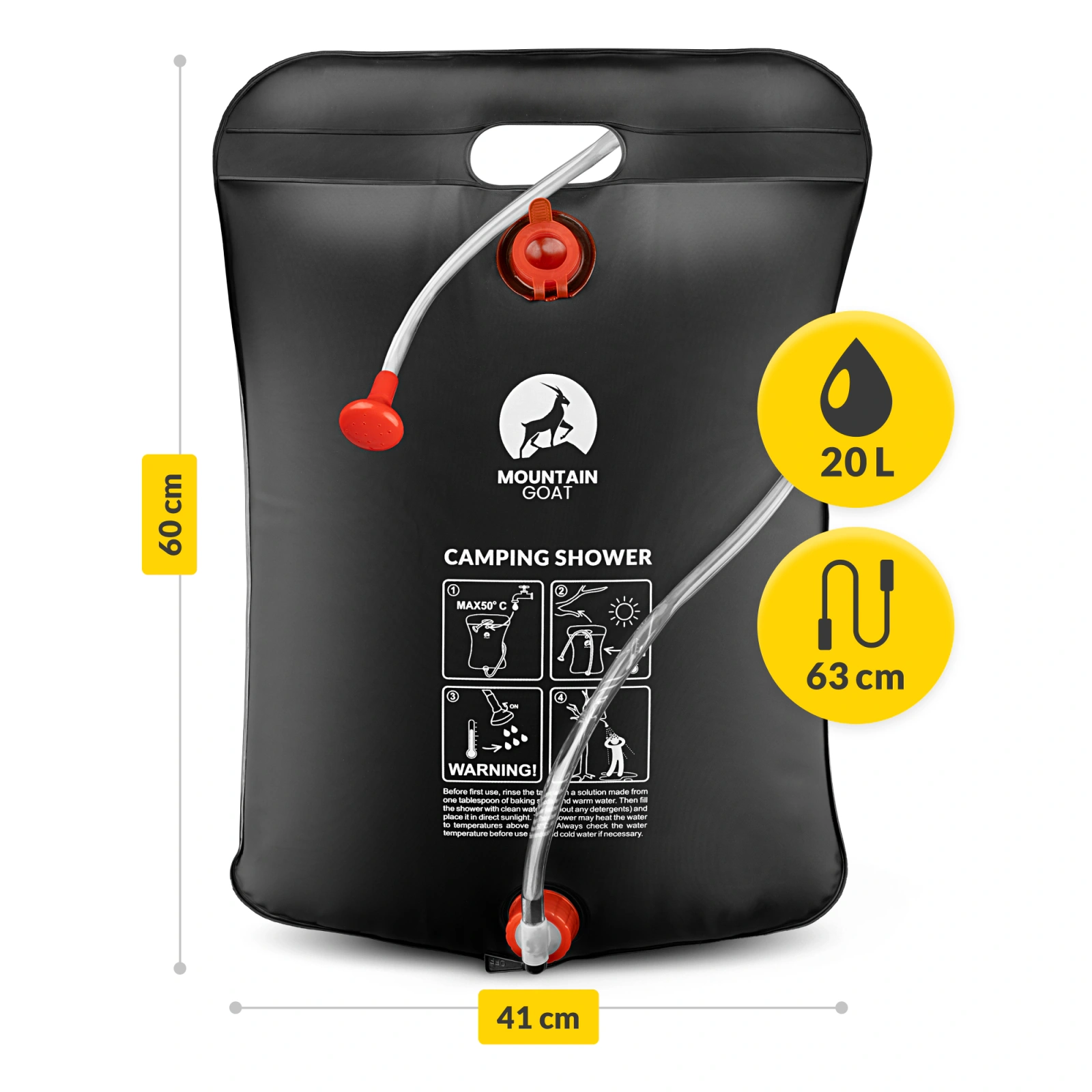 4Fizjo Mountain Goat Solar Camping Shower 20L, Black