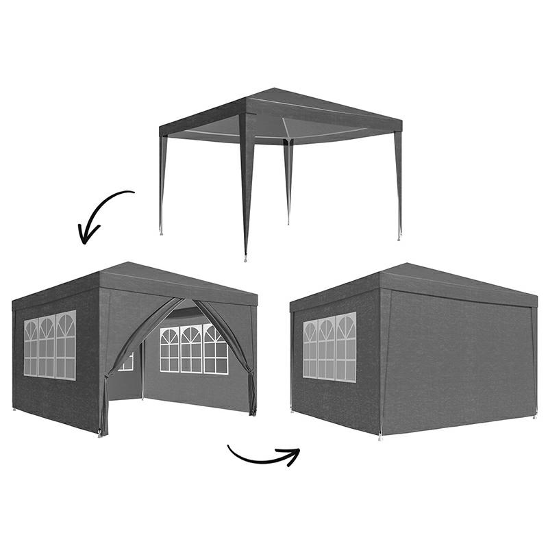 Garden tent pavilion+4 walls gray pe (0)