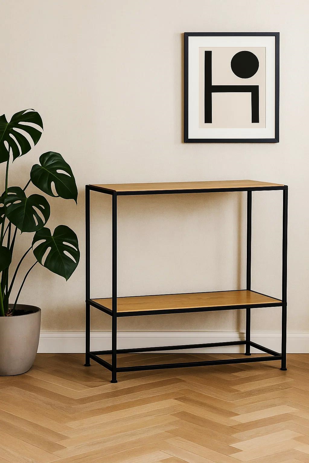 Industrial Console Table with 2 Shelves for Hallway, Black