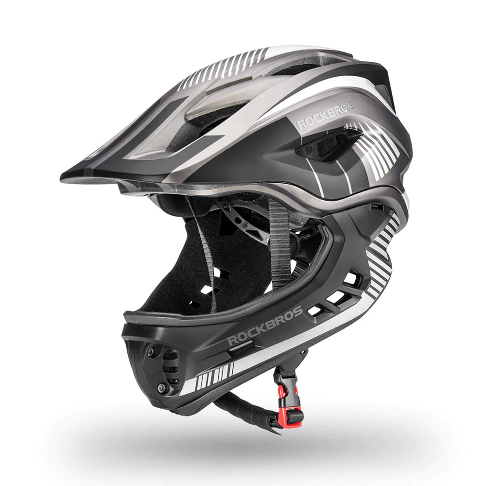 Rockbros TT-32SBTG-M Children's Bicycle Helmet with Removable Chinbar, Size M - Gray