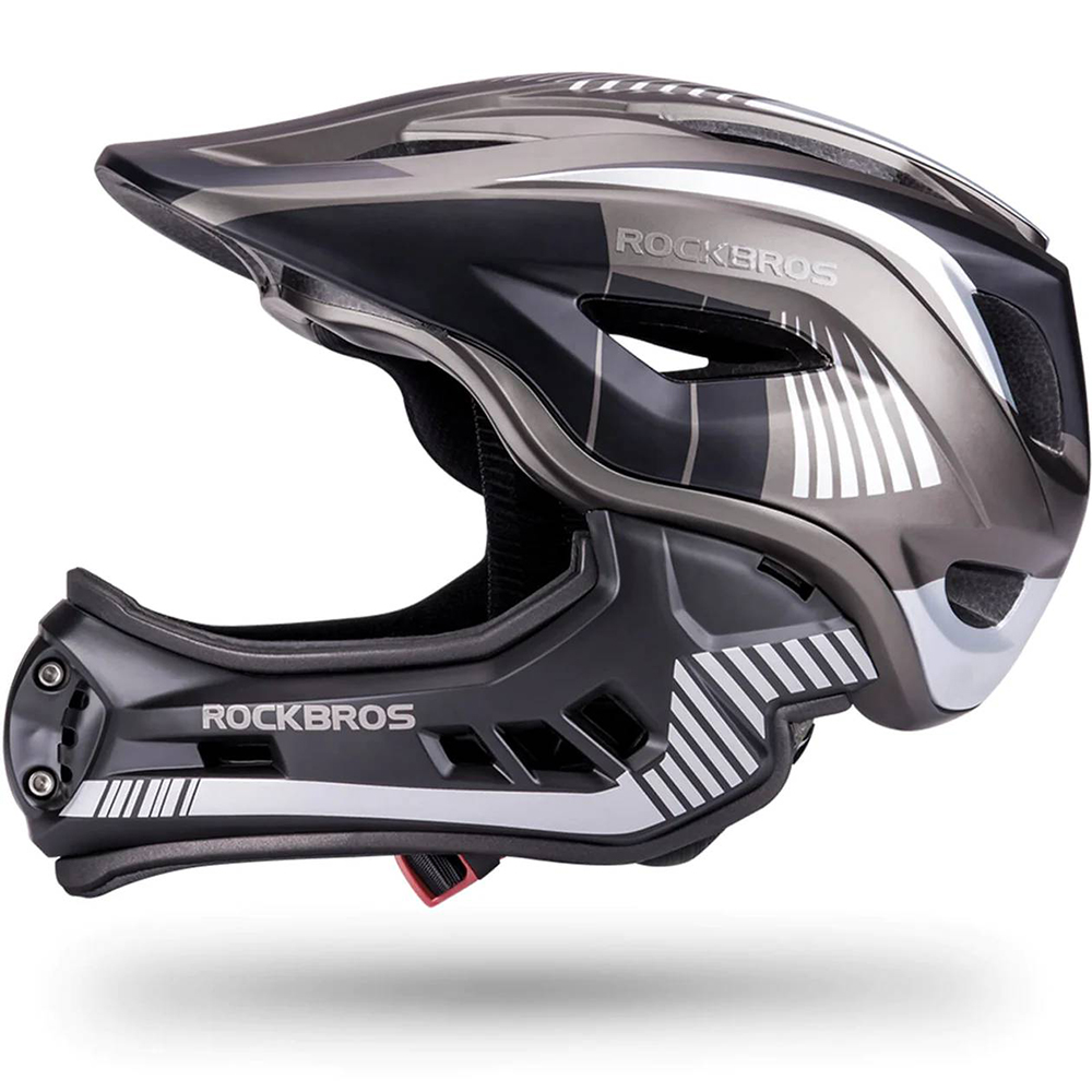 Rockbros TT-32SBTG-M Children\'s Bicycle Helmet with Removable Chinbar, Size M - Gray
