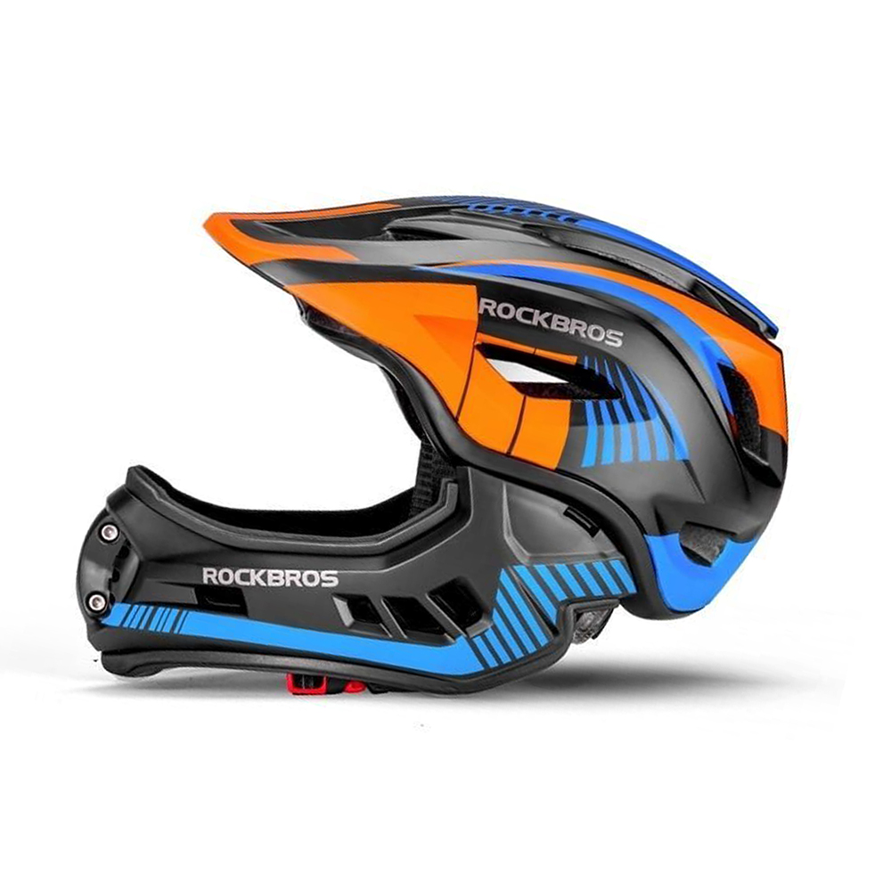 Rockbros TT-32SOBL-S Children\'s Bicycle Helmet with Removable Chinbar, S, Black/Orange