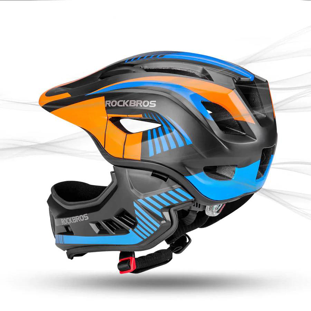 Rockbros TT-32SOBL-S Children\'s Bicycle Helmet with Removable Chinbar, S, Black/Orange