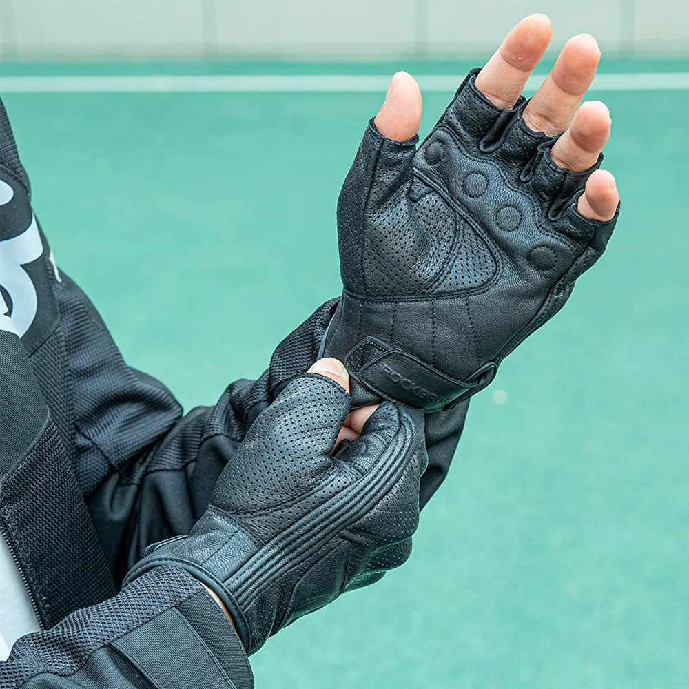 Rockbros 16220006005 Leather Motorcycle Gloves, XXL, Black