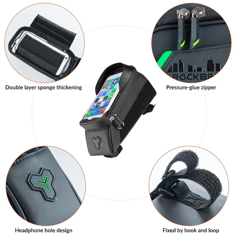 Rockbros 029-1BK Bicycle Frame Bag with Phone Cover, Black