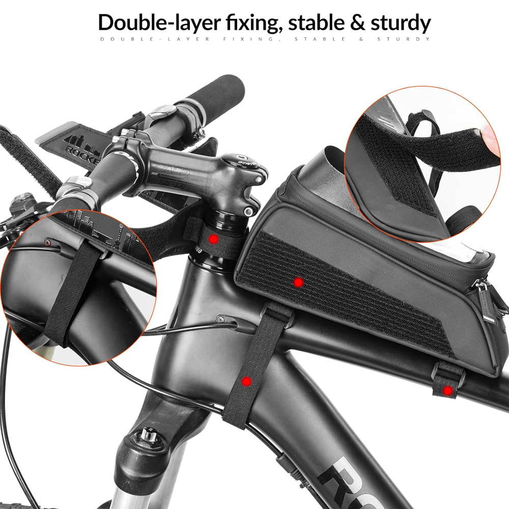 Rockbros 029-1BK Bicycle Frame Bag with Phone Cover, Black